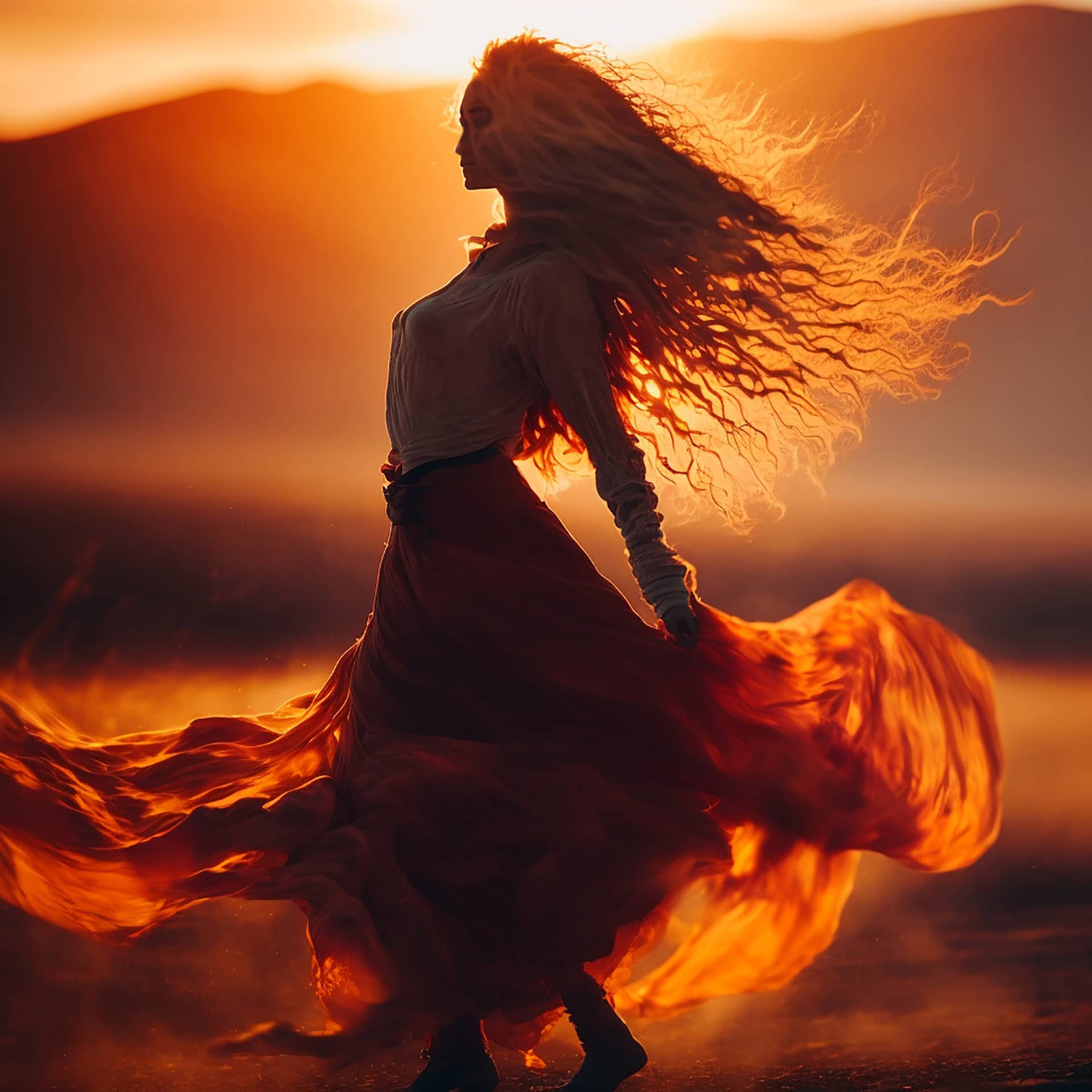 Full color photography woman dancing sunset picture