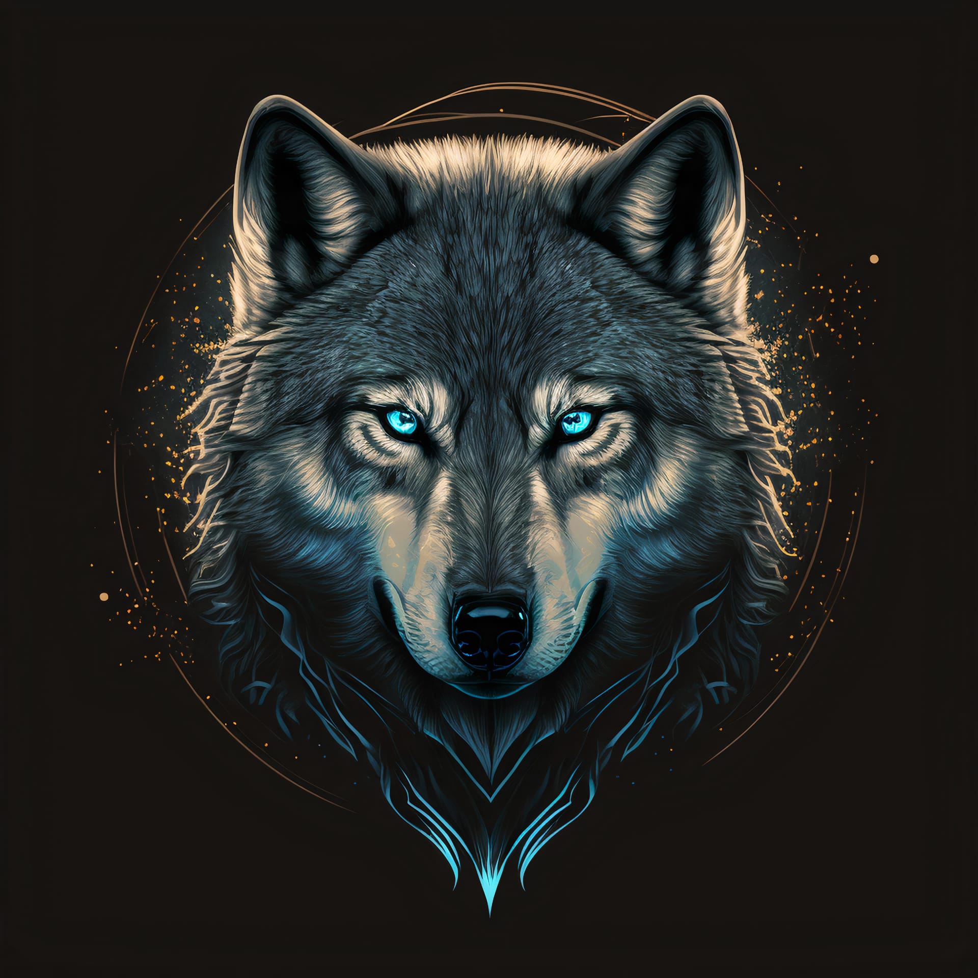 Illustration front view wolf head stunningly beautiful design