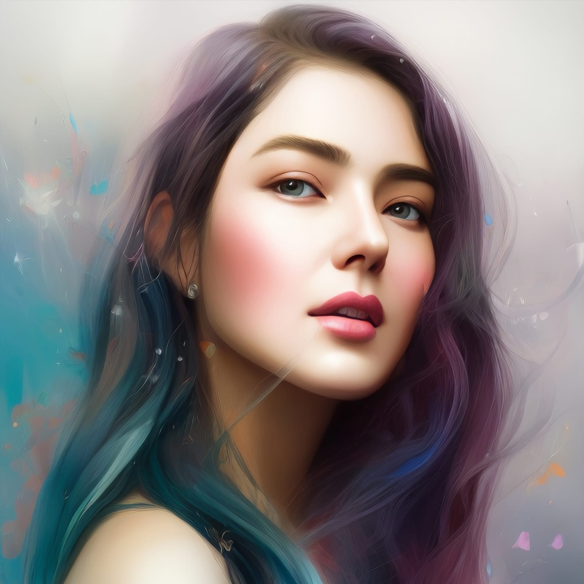 Colorful digital painting beautiful woman s portrait