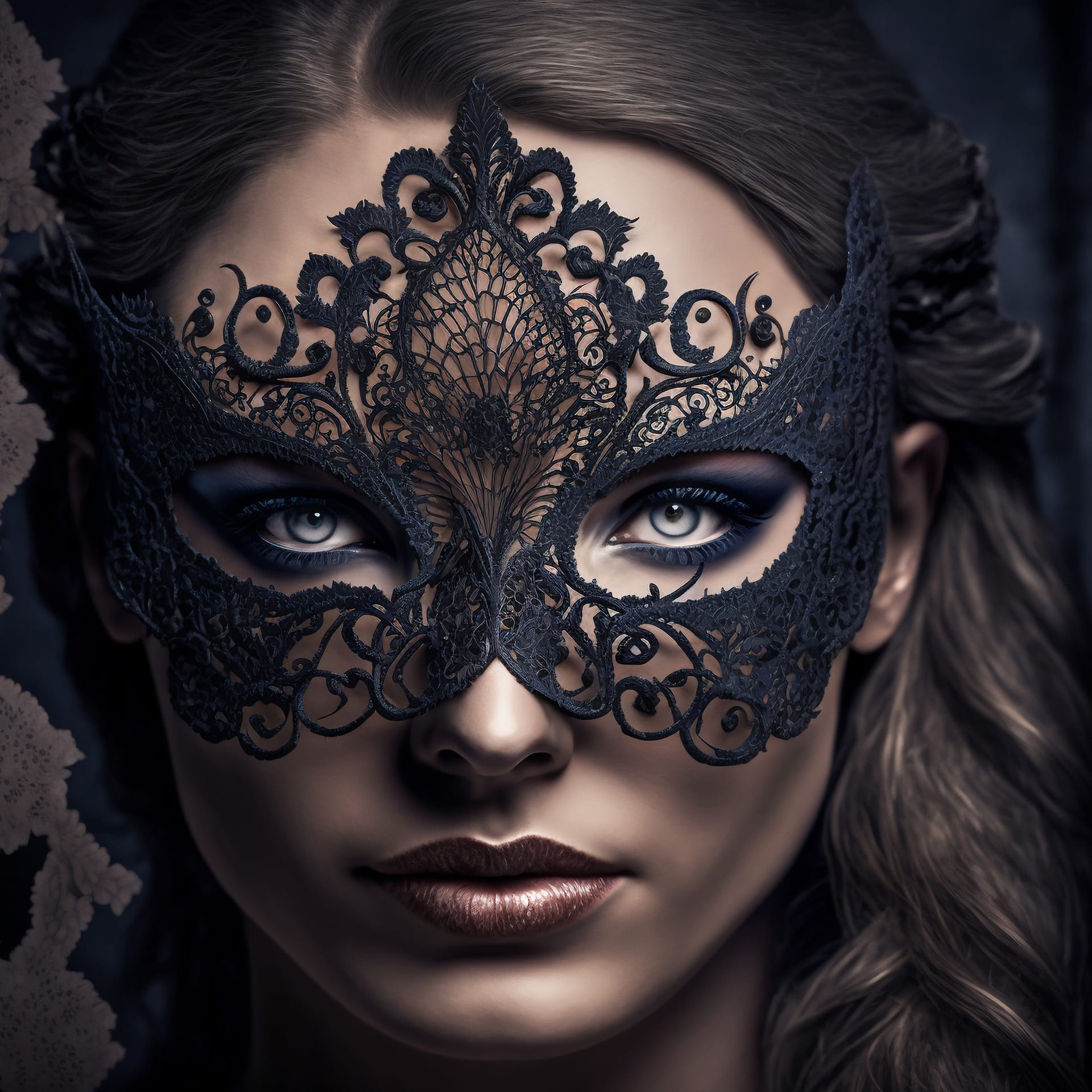Digital painting beautiful woman with black lace mask her eyes woman profile picture