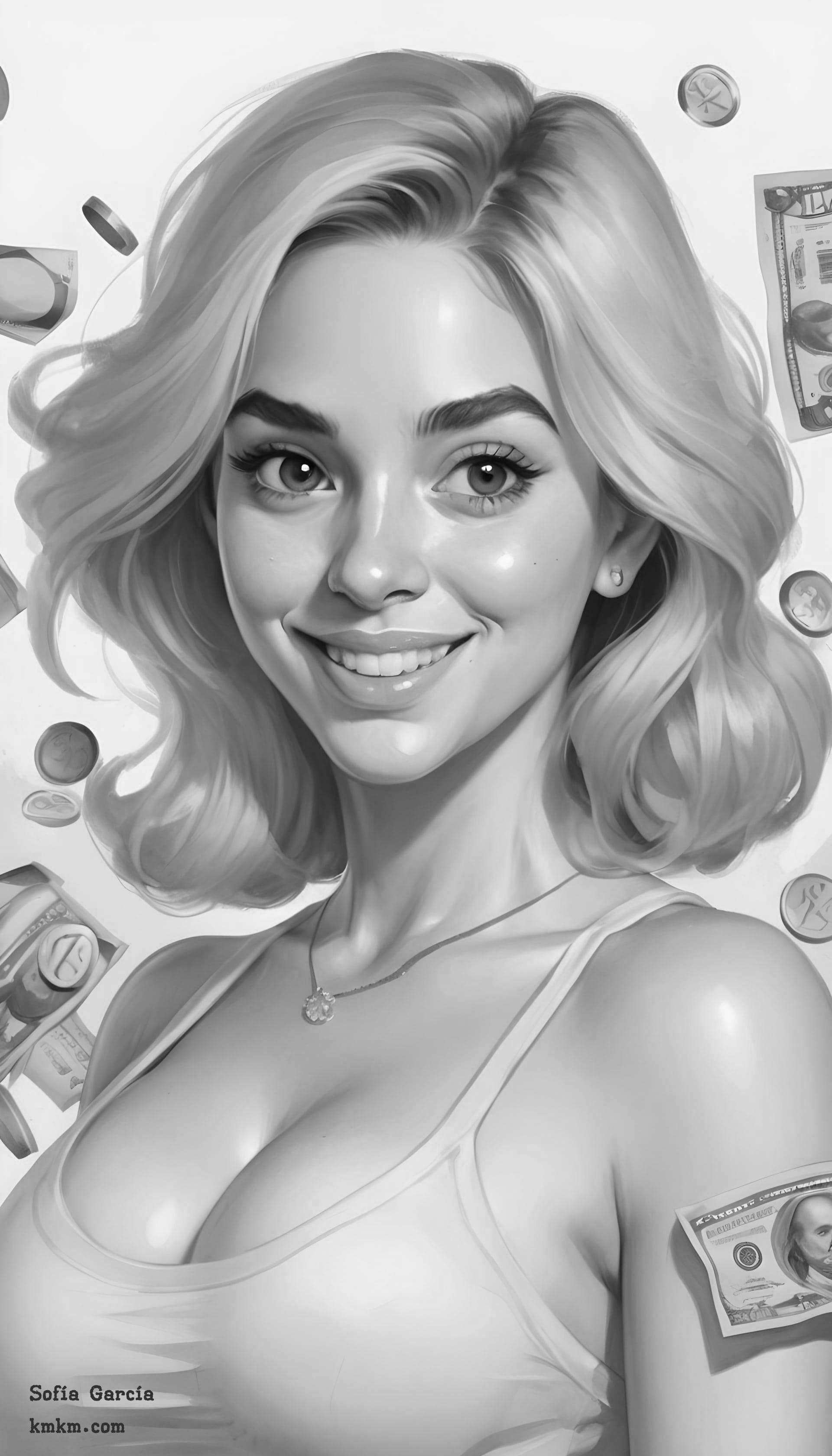 Black and white funny caricature drawing 03