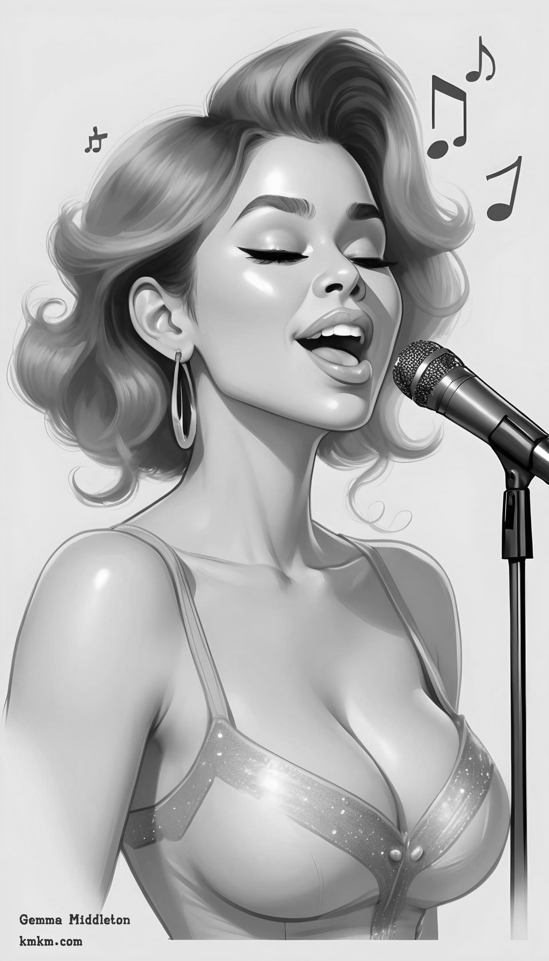 Black and white funny caricature drawing 07