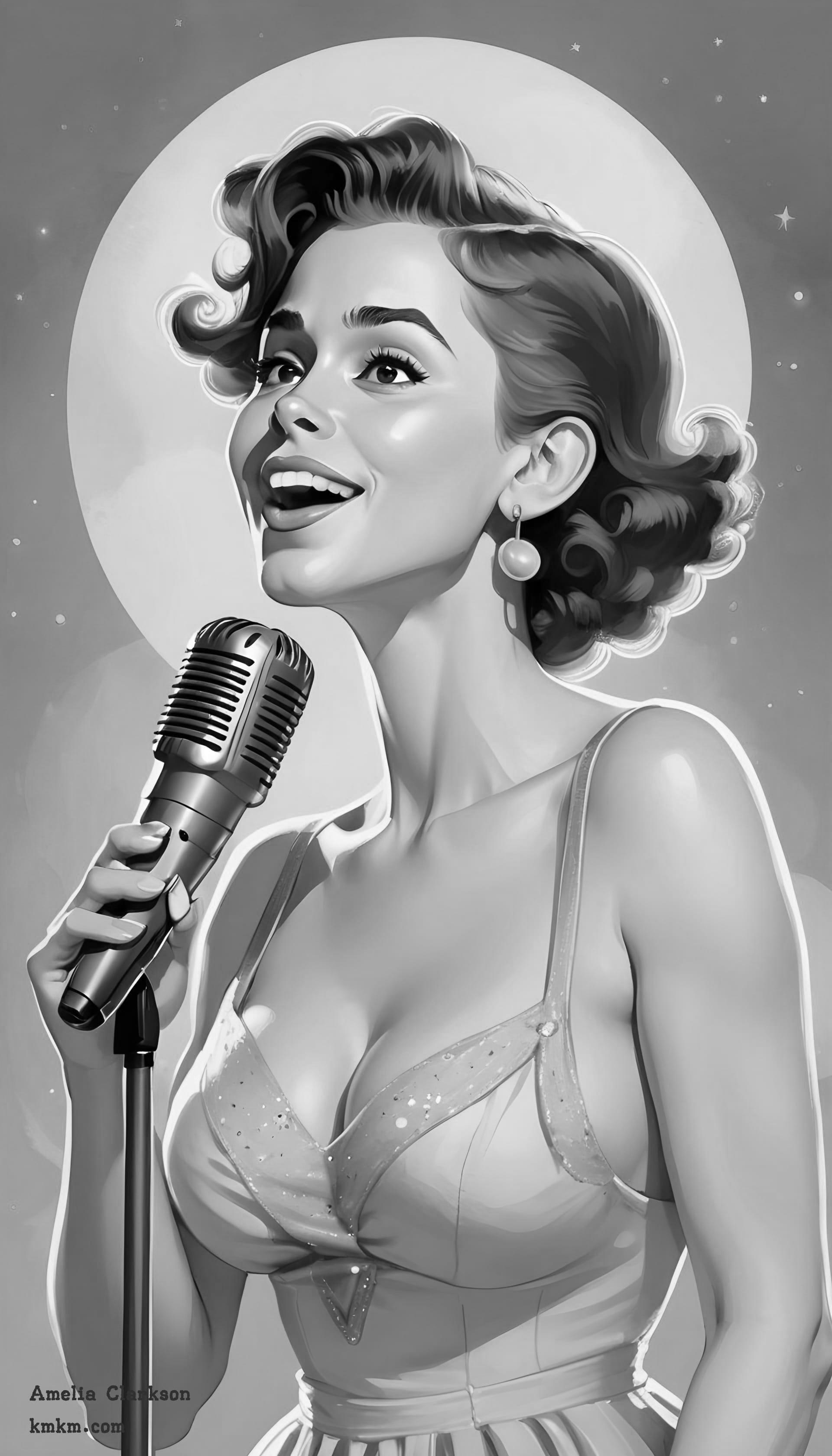 Black and white funny caricature drawing 08