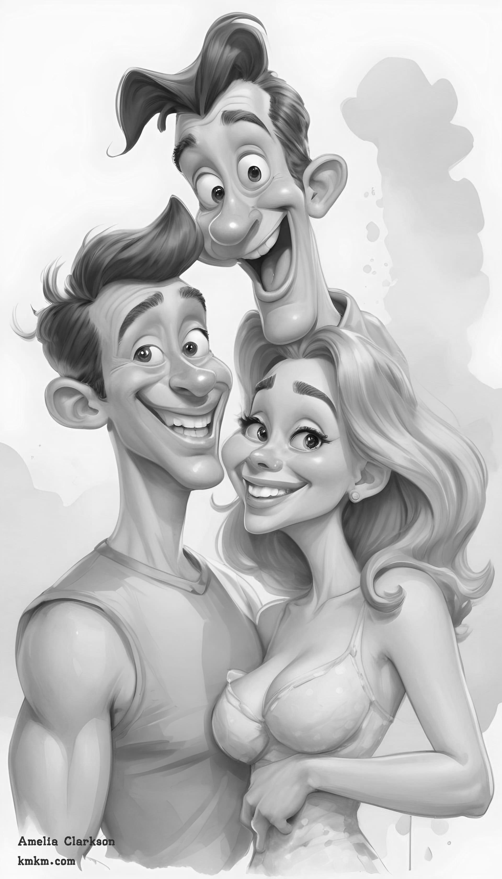 Black and white funny caricature drawing 09