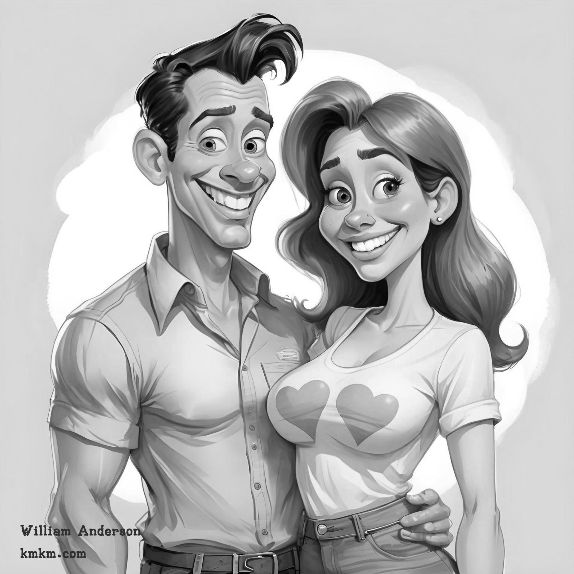 Black and white funny caricature drawing 14
