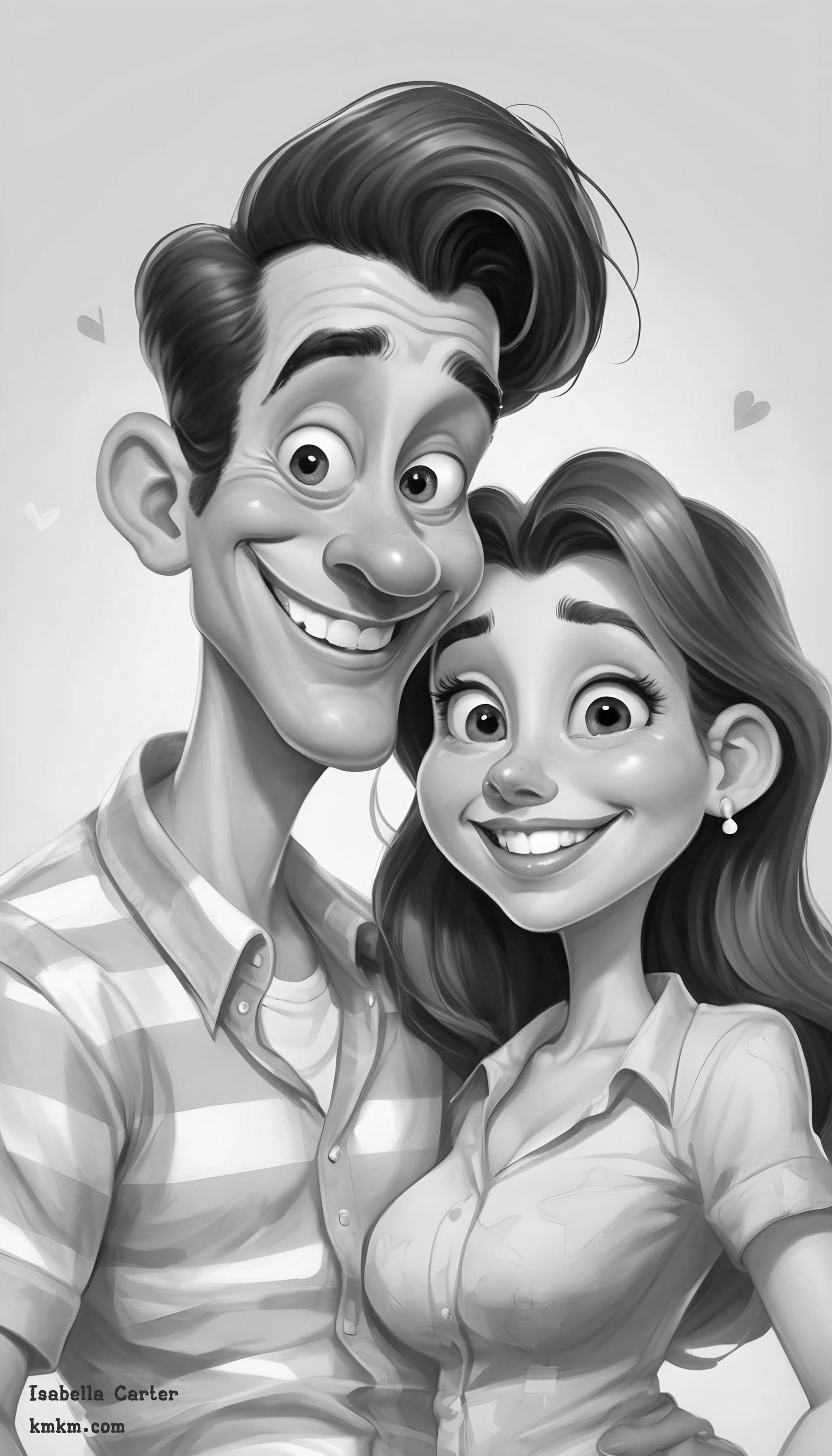 Black and white funny caricature drawing 15