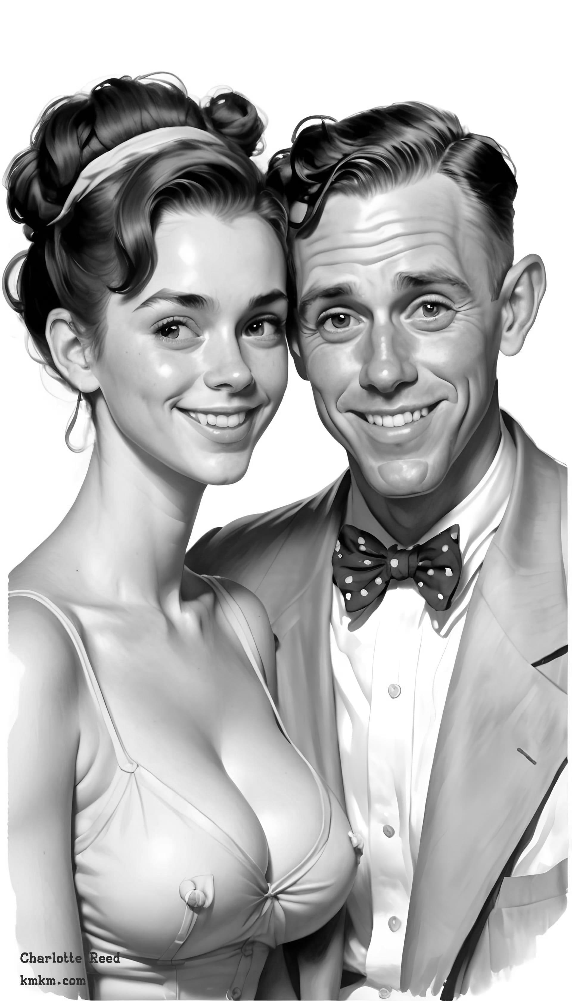 Black and white funny caricature drawing 16