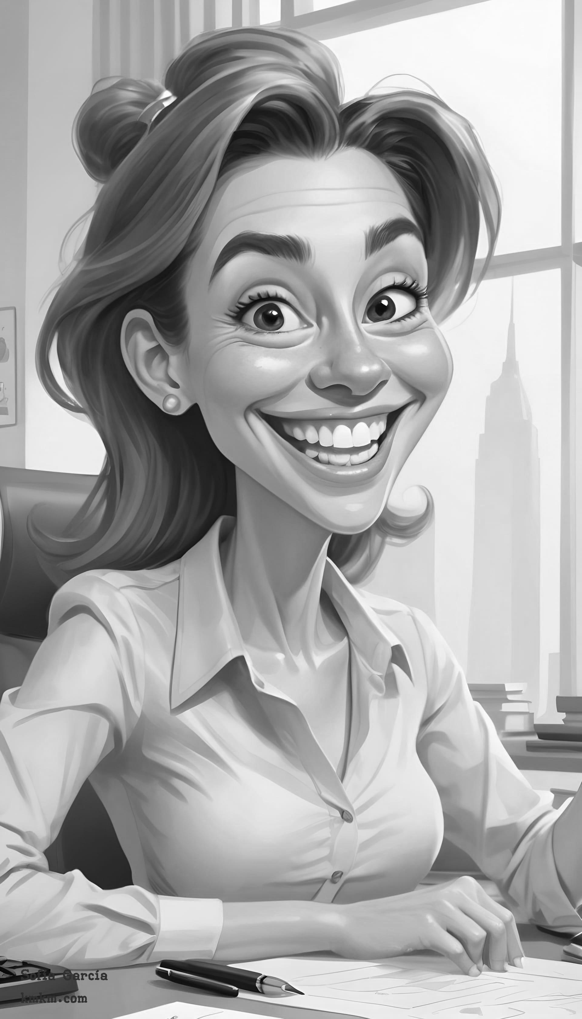 Black and white funny caricature drawing 18