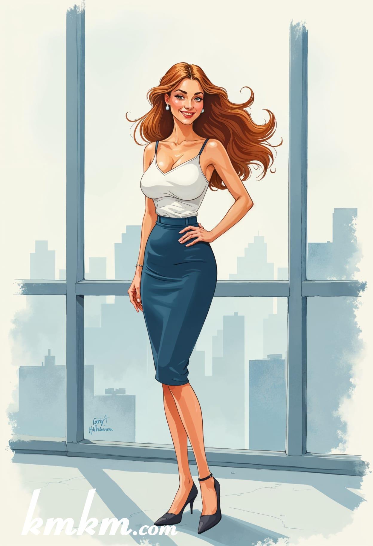 Business girl cartoon caricature sketch drawing 16