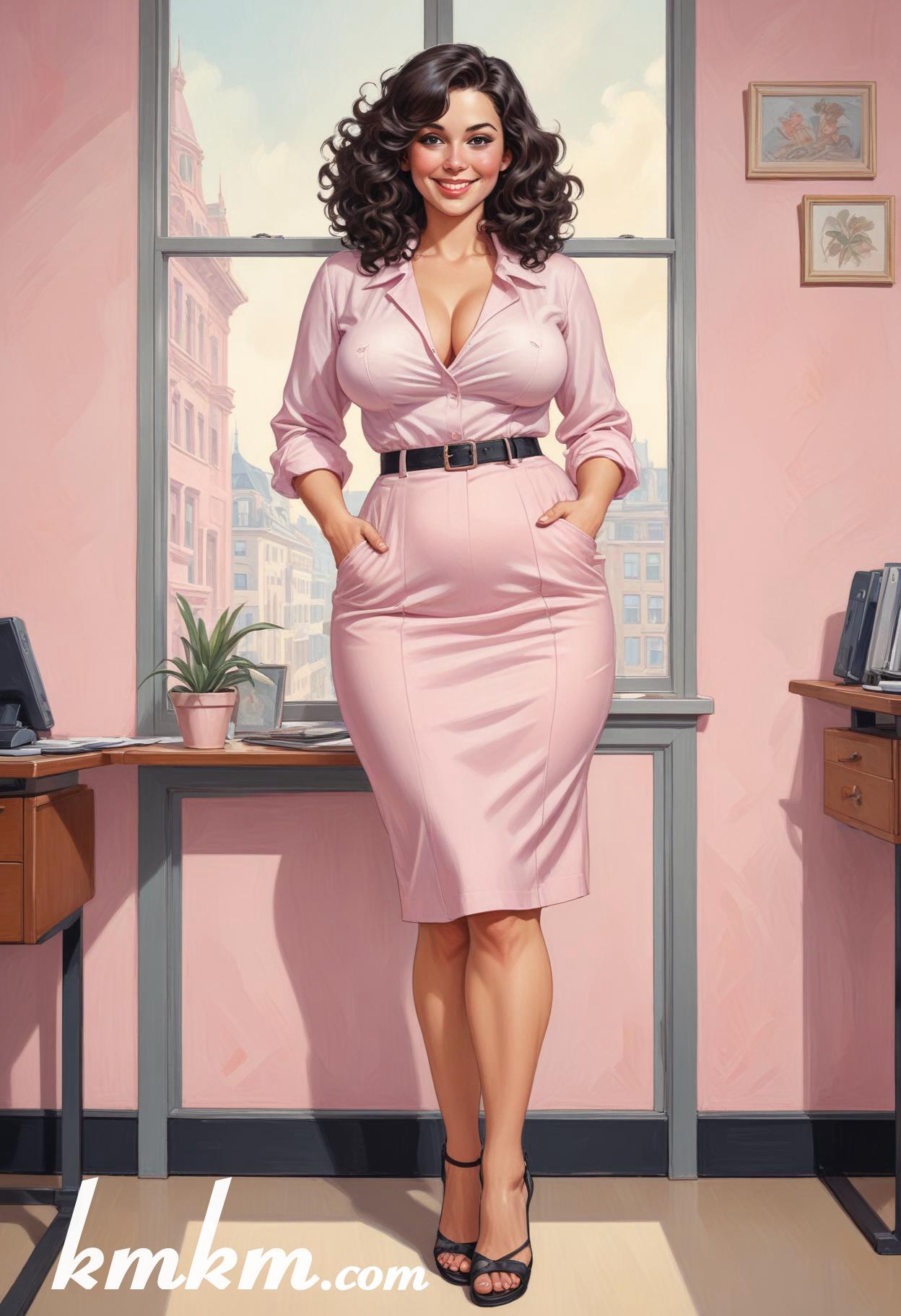 Businesswoman outfit skirt cartoon drawing 01