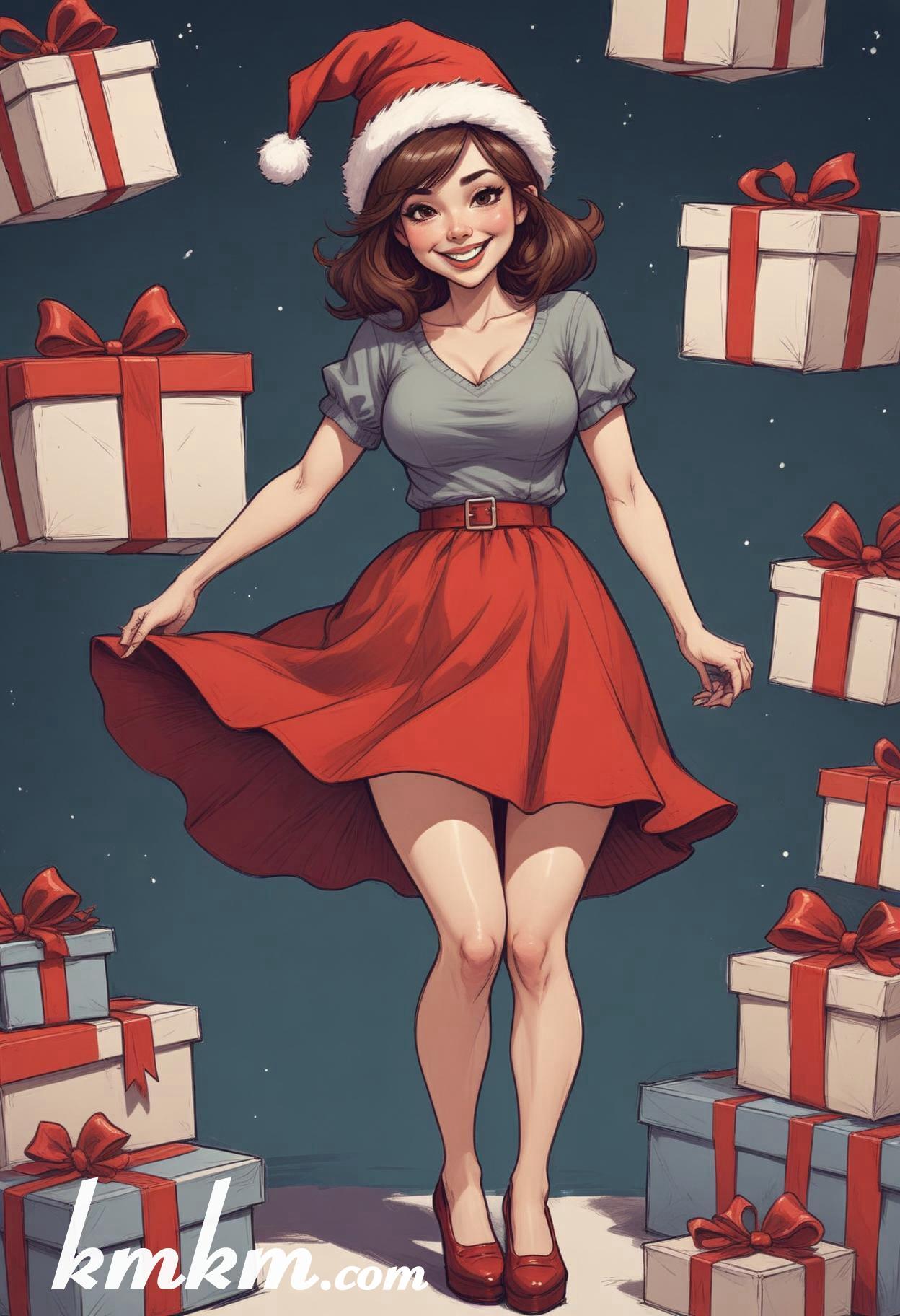 American female christmas cartoon caricature drawing 01