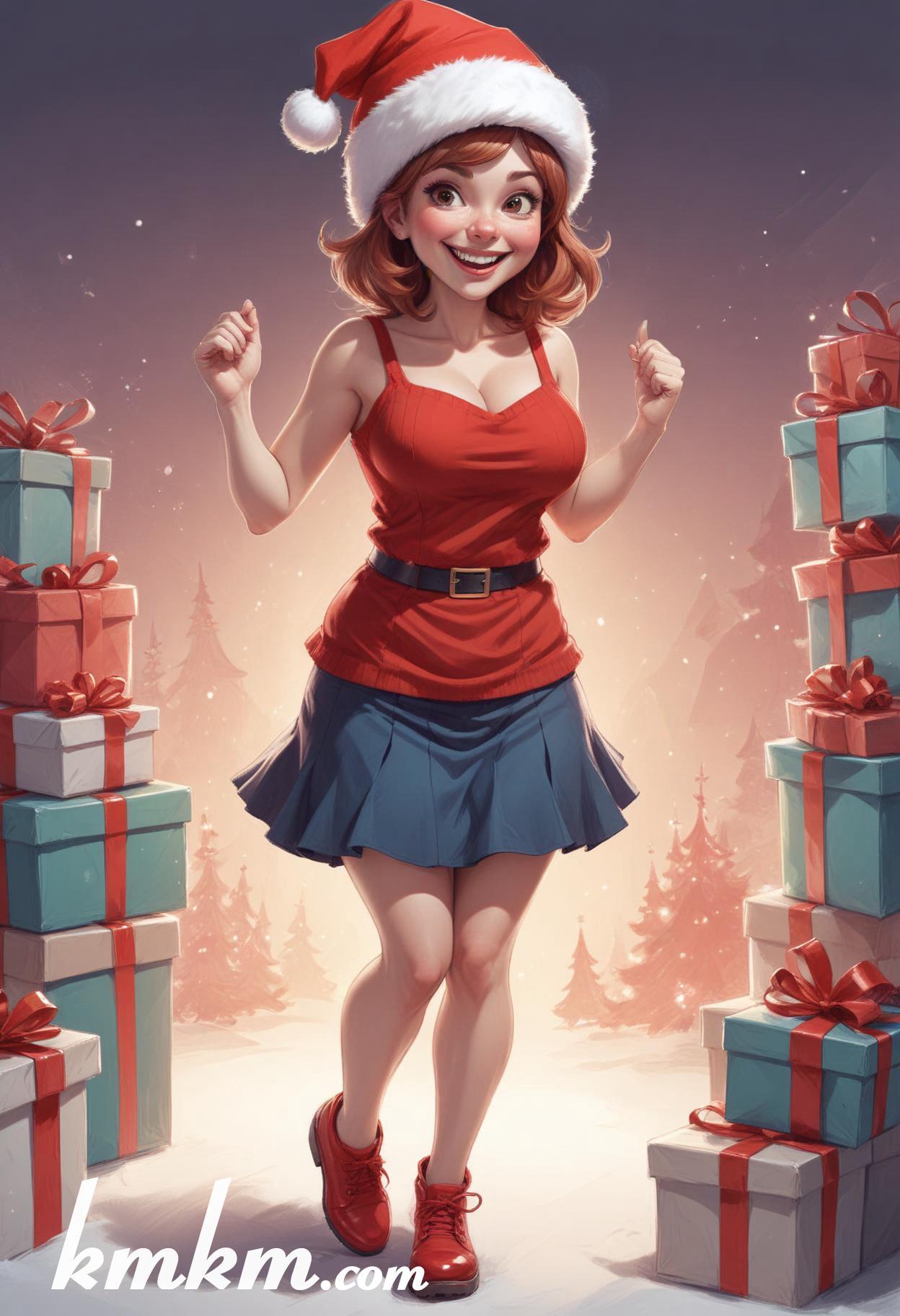 American female christmas cartoon caricature drawing 04