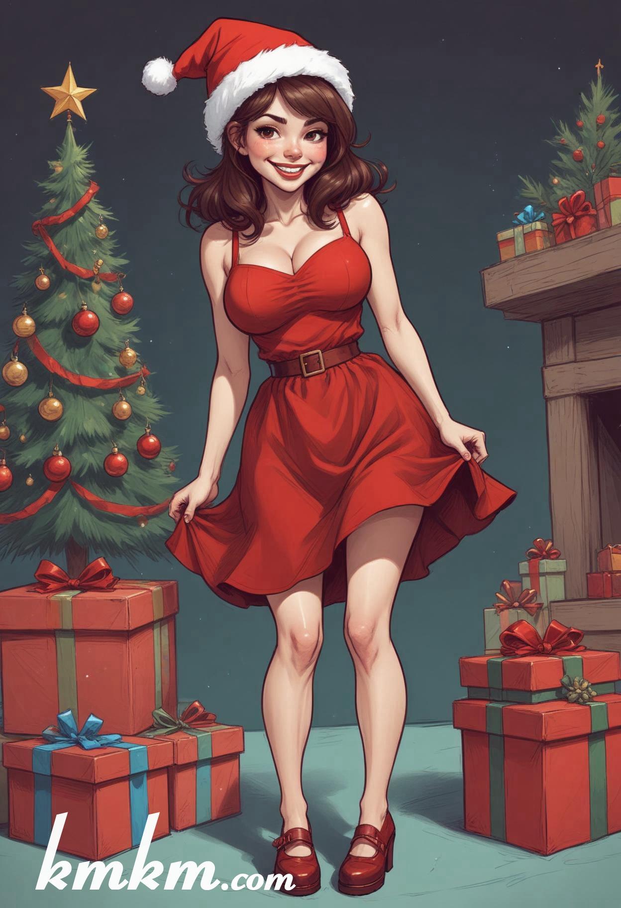 American female christmas cartoon caricature drawing 05