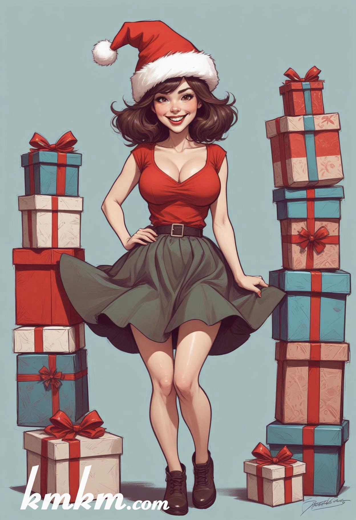 American female christmas cartoon caricature drawing 06