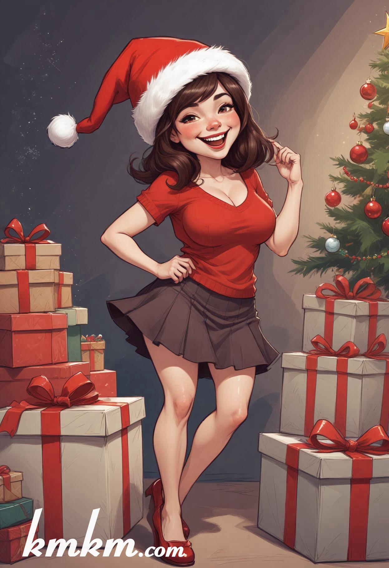 American female christmas cartoon caricature drawing 07