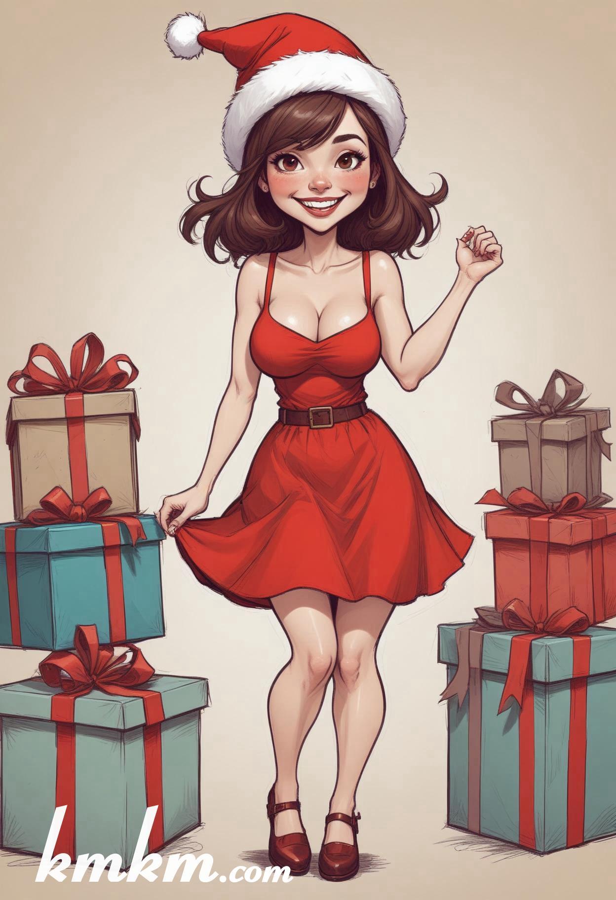 American female christmas cartoon caricature drawing 08