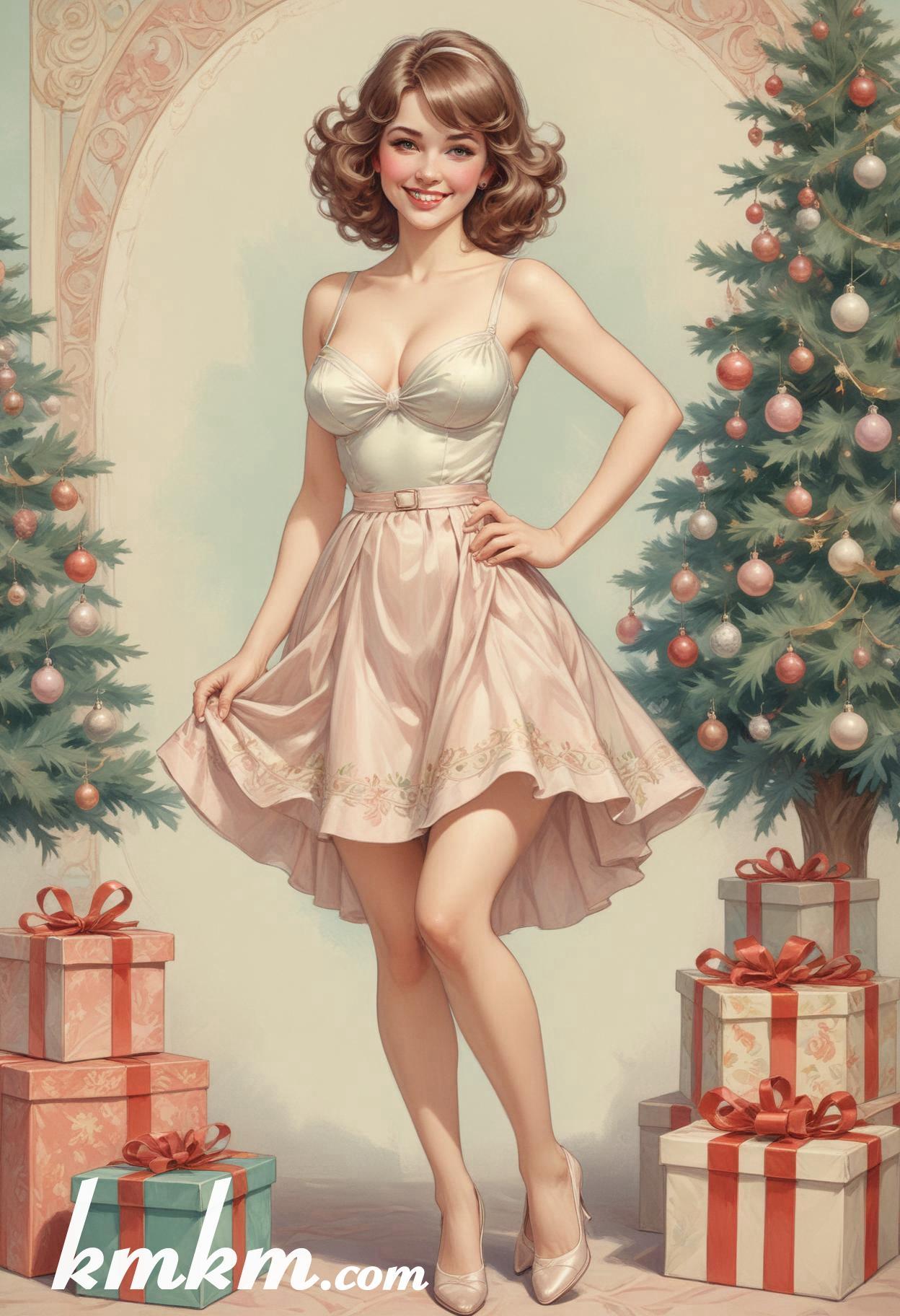 American female christmas cartoon caricature drawing 14