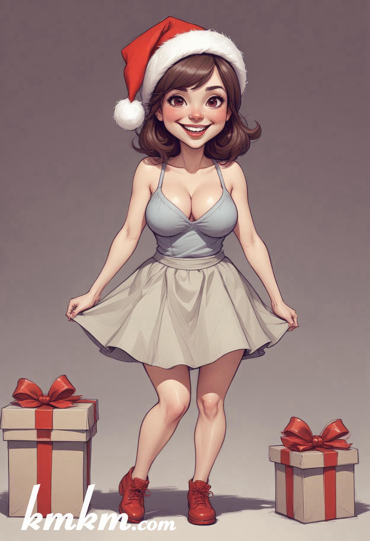 American female christmas cartoon caricature drawing 15
