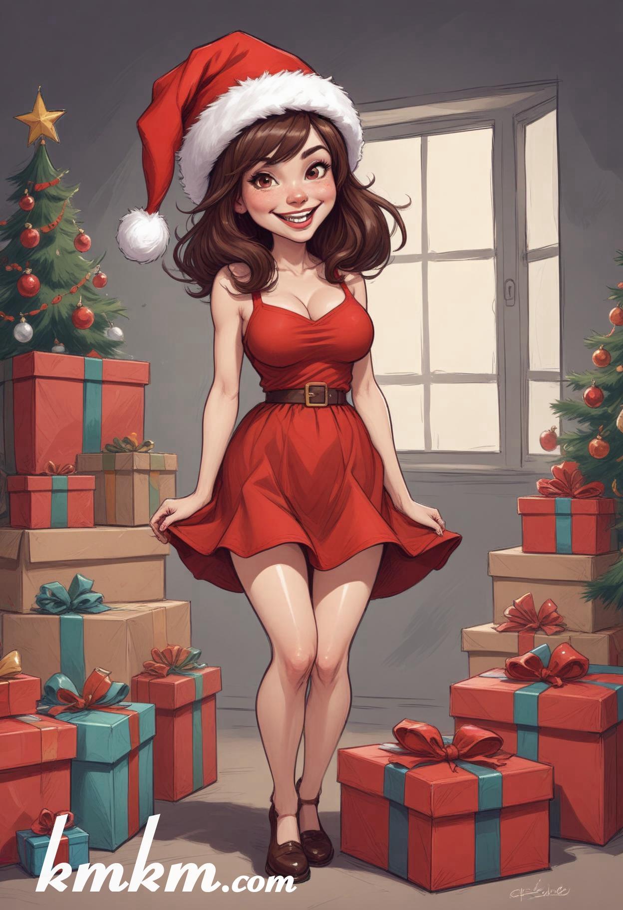 Beautiful woman christmas cartoon caricature drawing 05