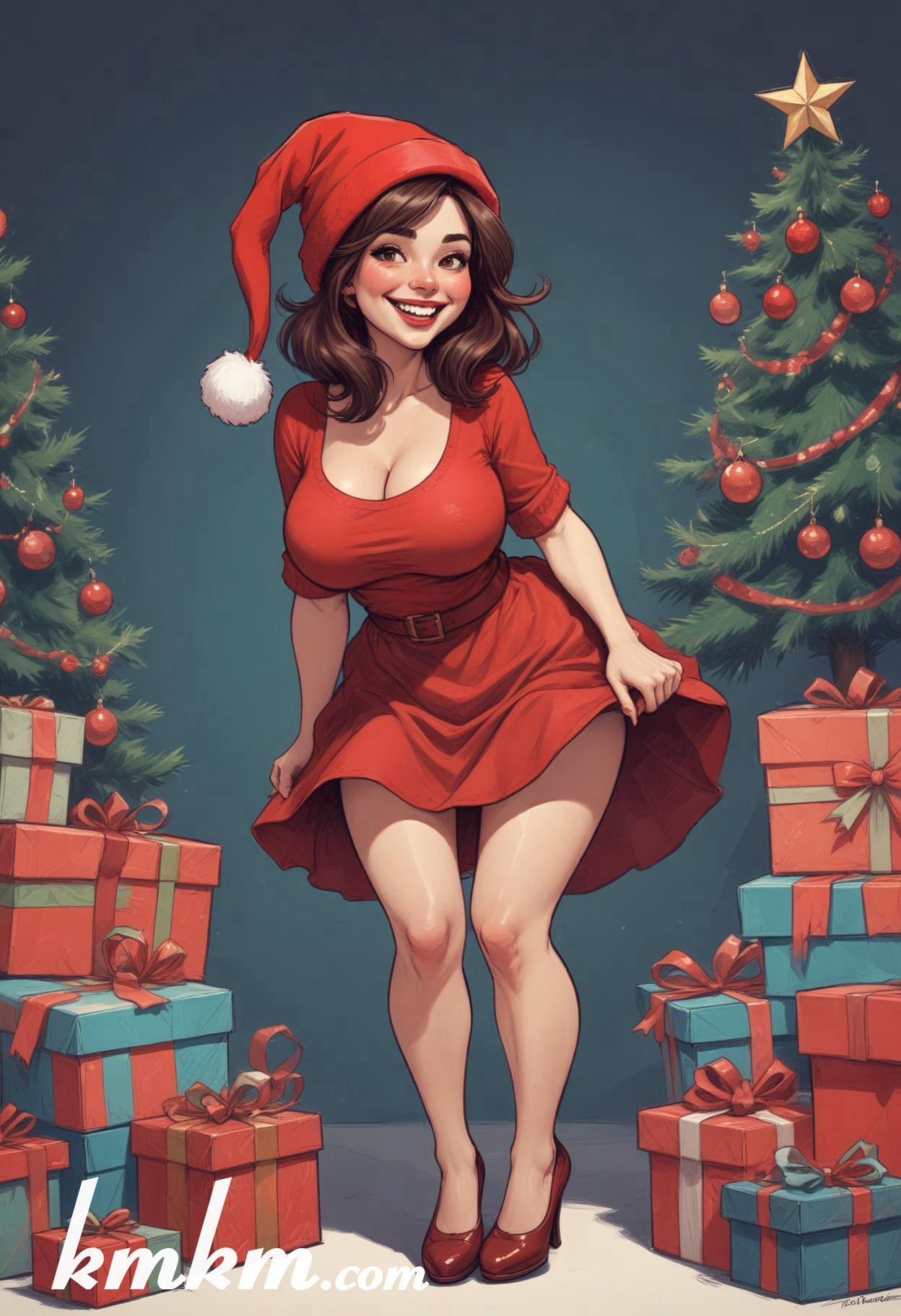 Beautiful woman christmas cartoon caricature drawing 08