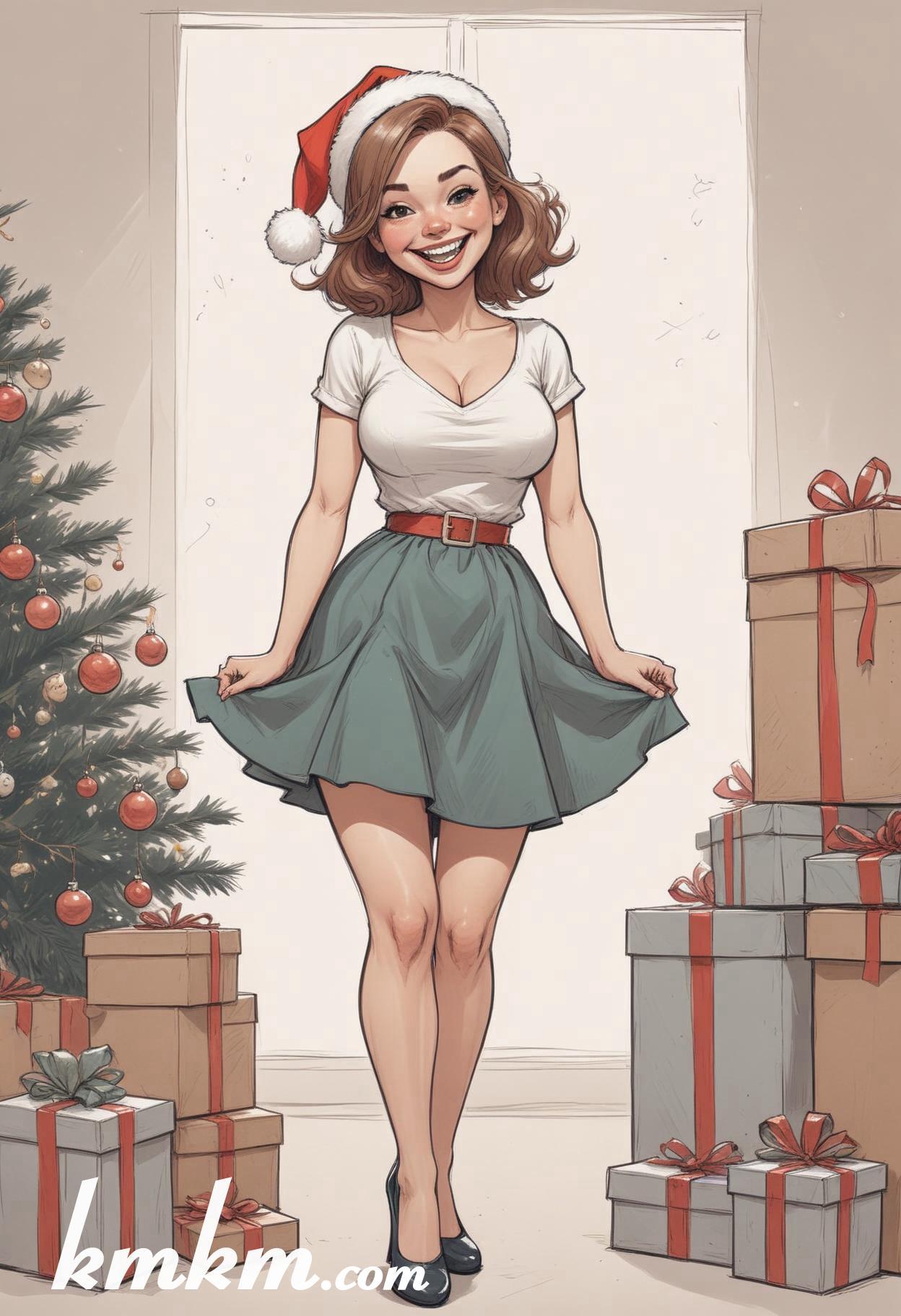 Beautiful woman christmas cartoon caricature drawing 09