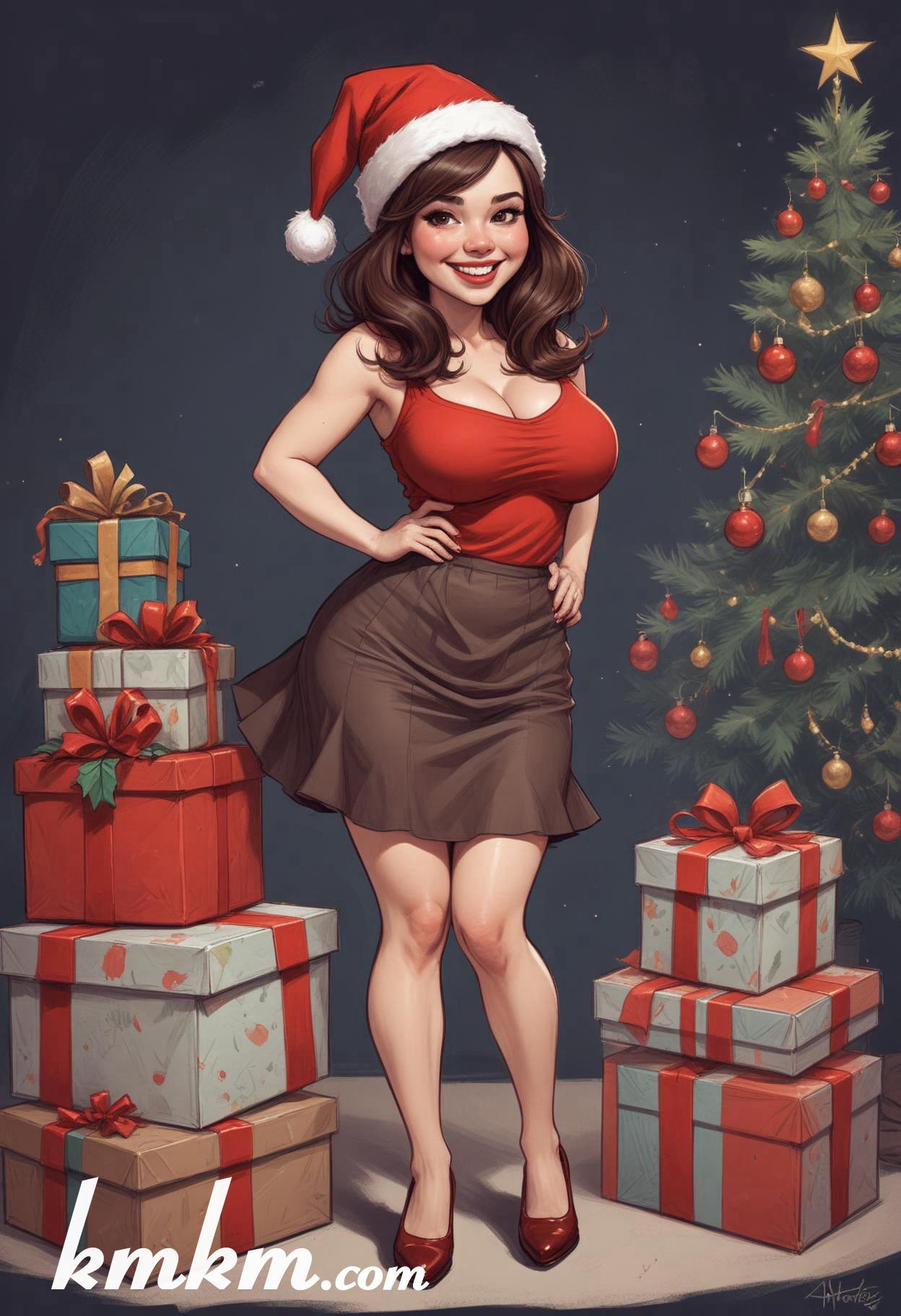 Beautiful woman christmas cartoon caricature drawing 10