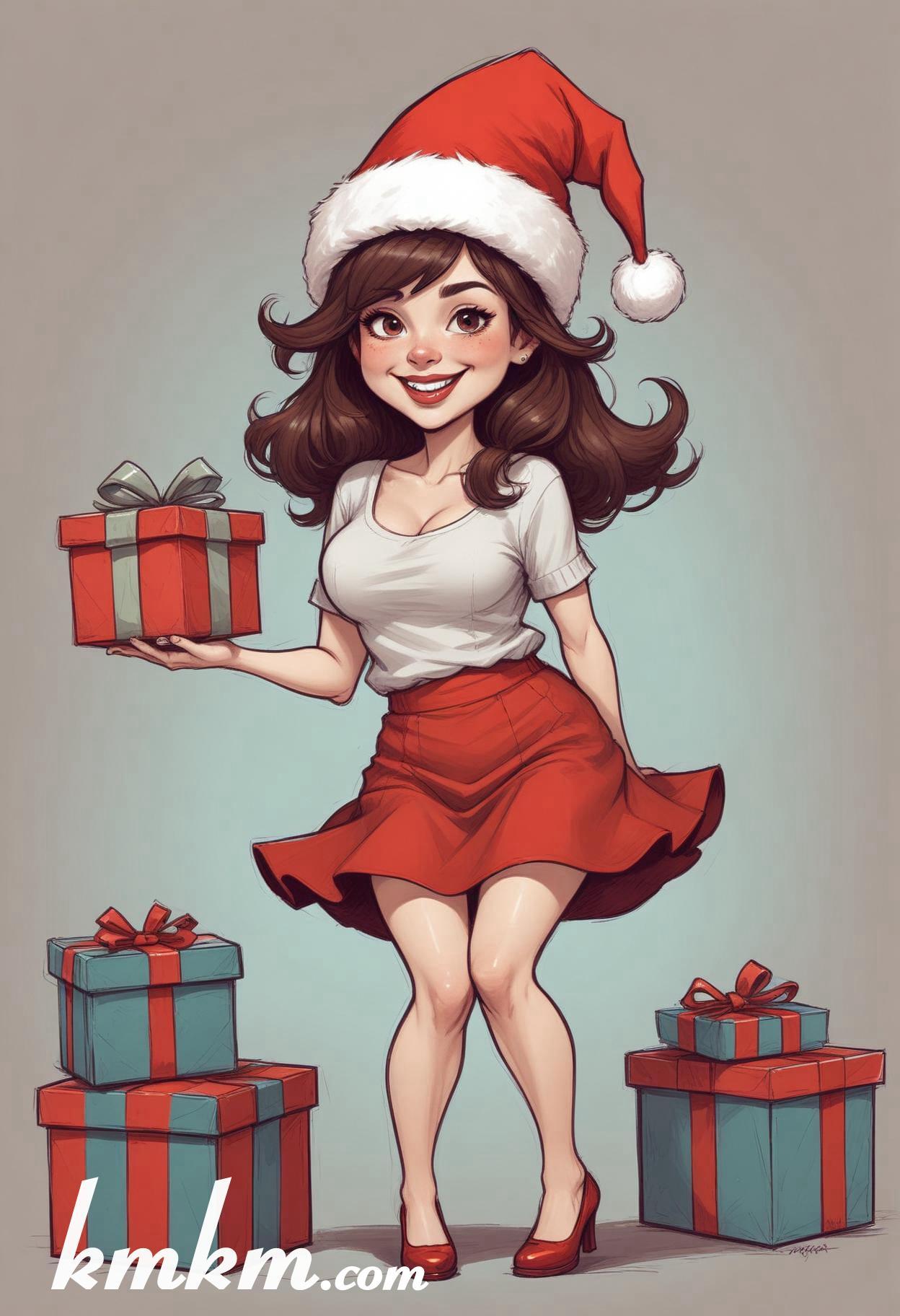 Beautiful woman christmas cartoon caricature drawing 12