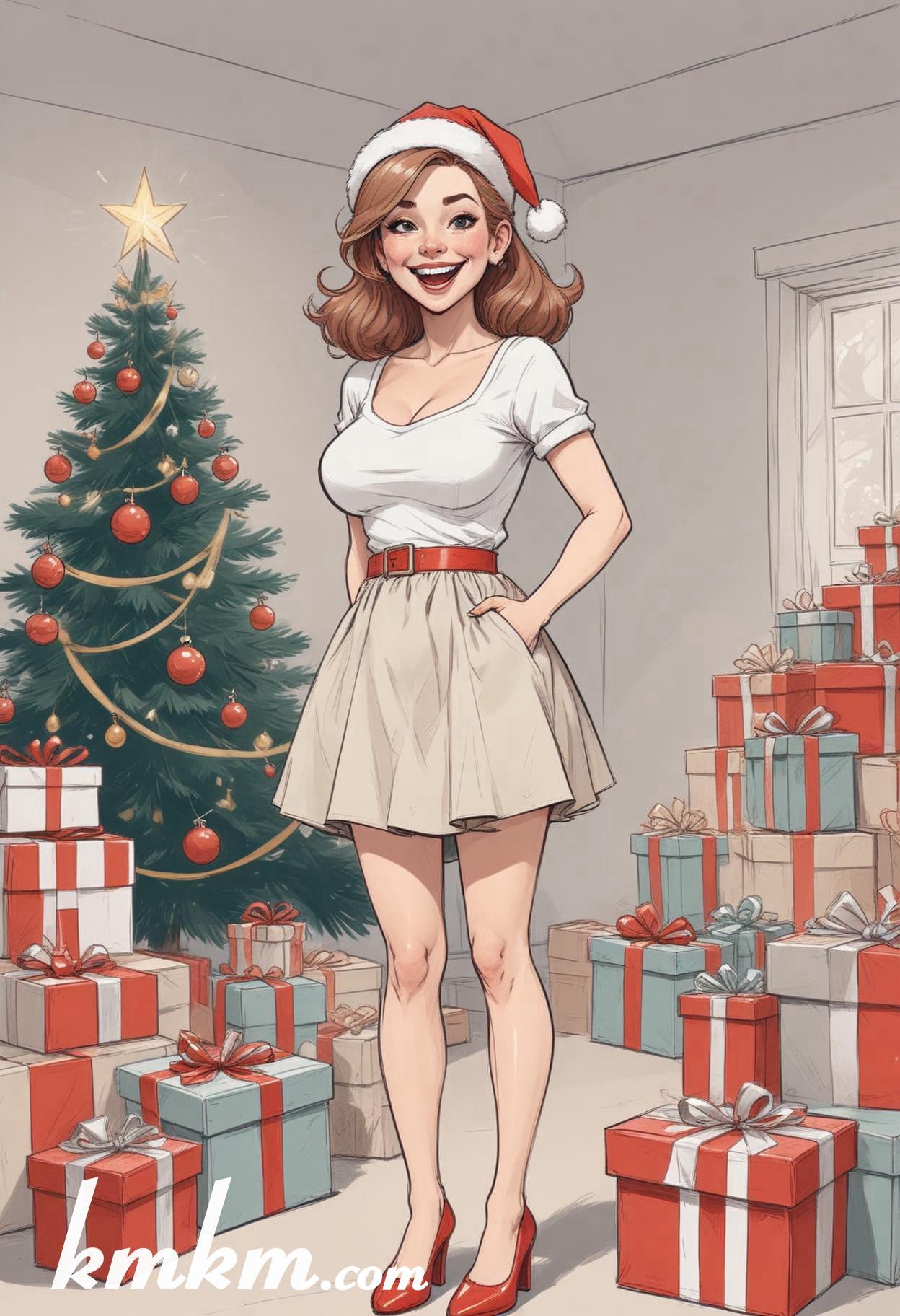 Beautiful woman christmas cartoon caricature drawing 13