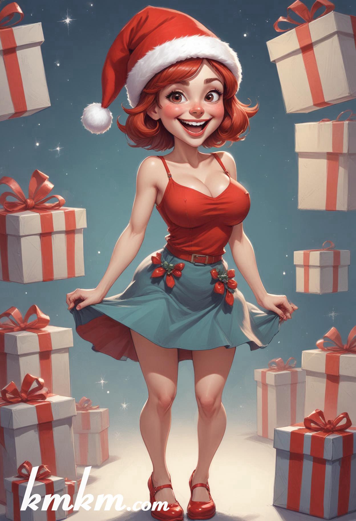 Beautiful woman christmas cartoon caricature drawing 15