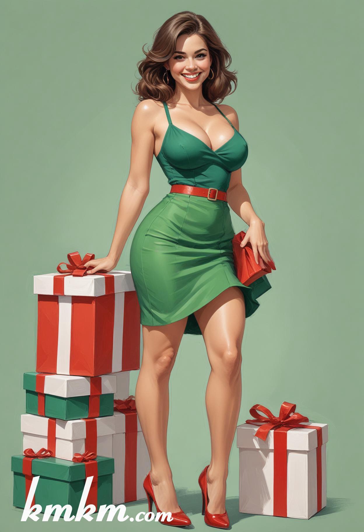 Beautiful woman christmas cartoon caricature drawing 17