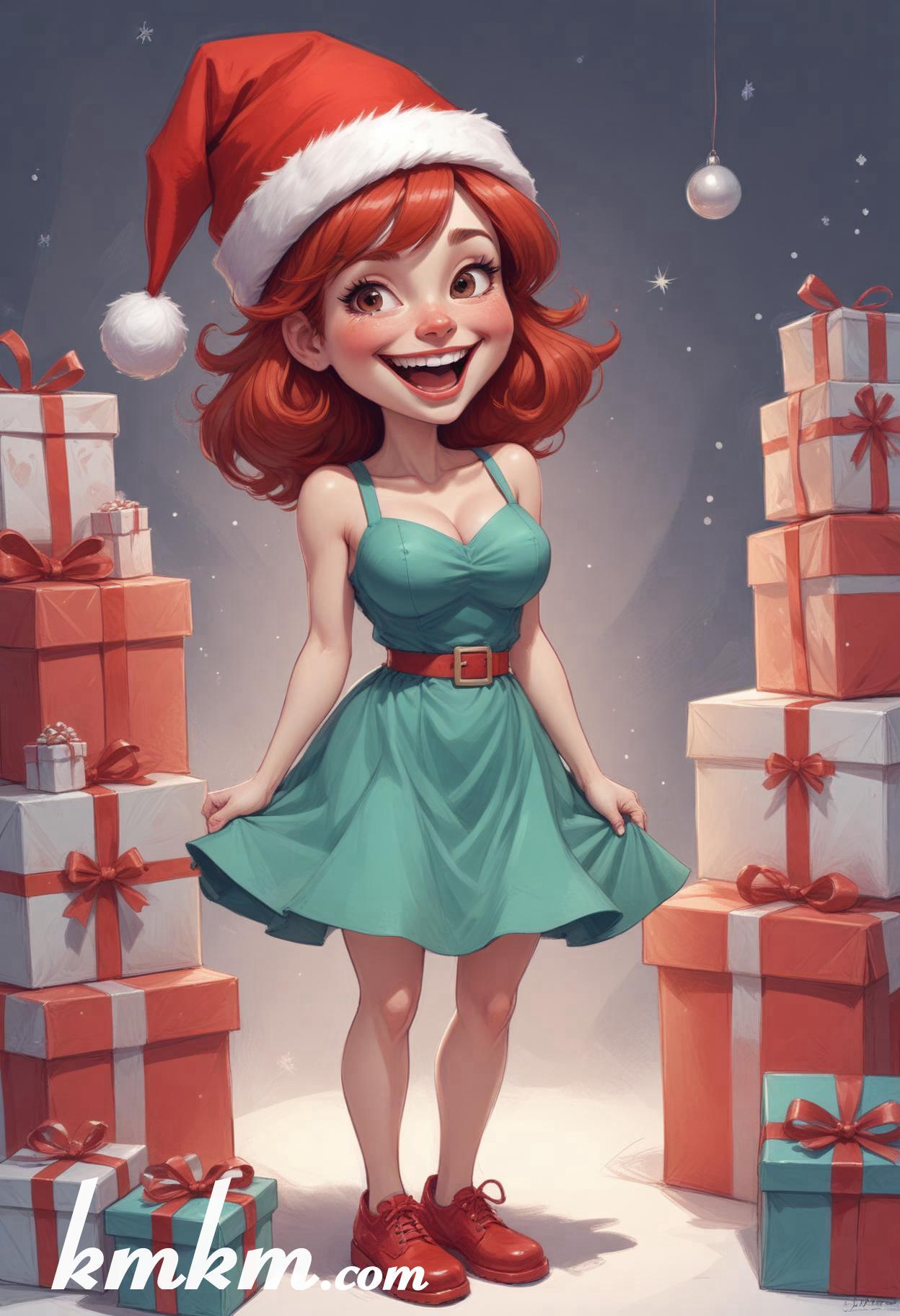 Beautiful woman christmas cartoon caricature drawing 18