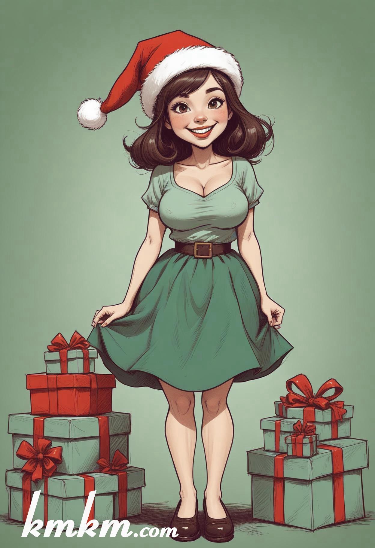 Beautiful woman christmas cartoon caricature drawing 19