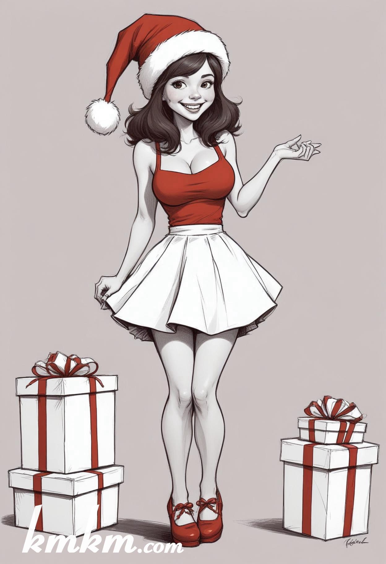 Black and white christmas girl cartoon drawing 18