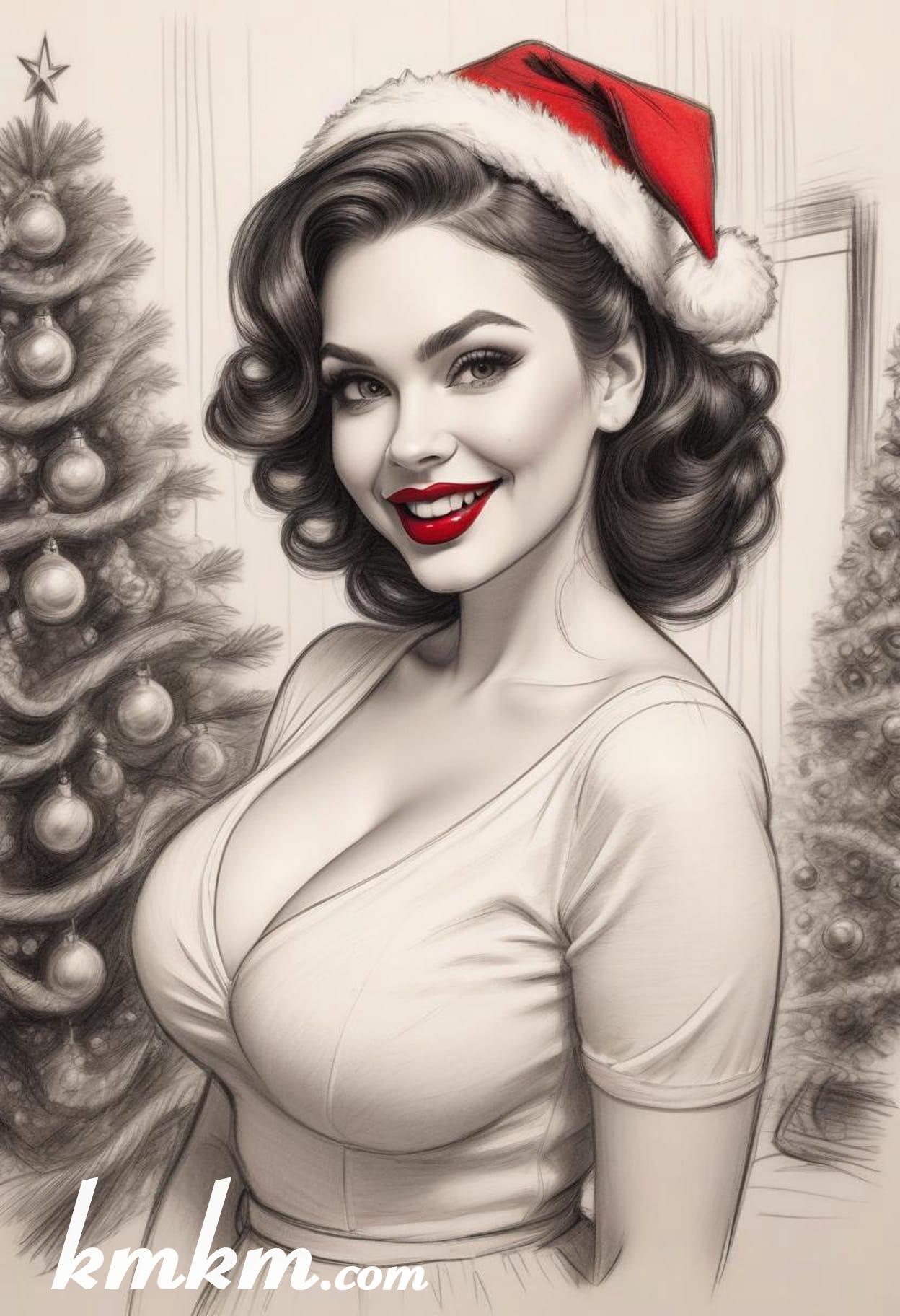Black and white christmas girl cartoon drawing 20