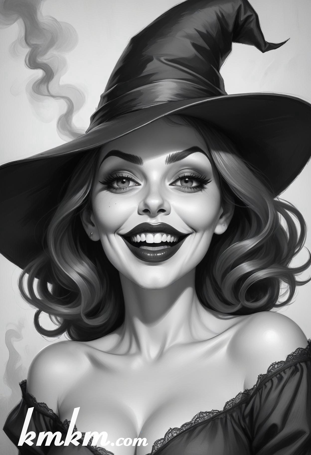 Black and white halloween woman cartoon drawing 17