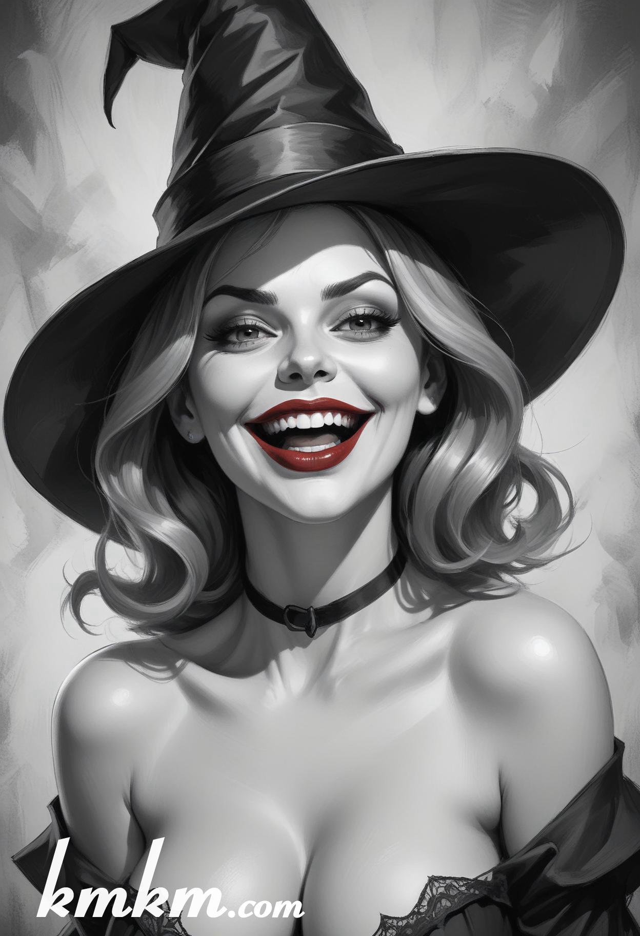 Black and white halloween woman cartoon drawing 18