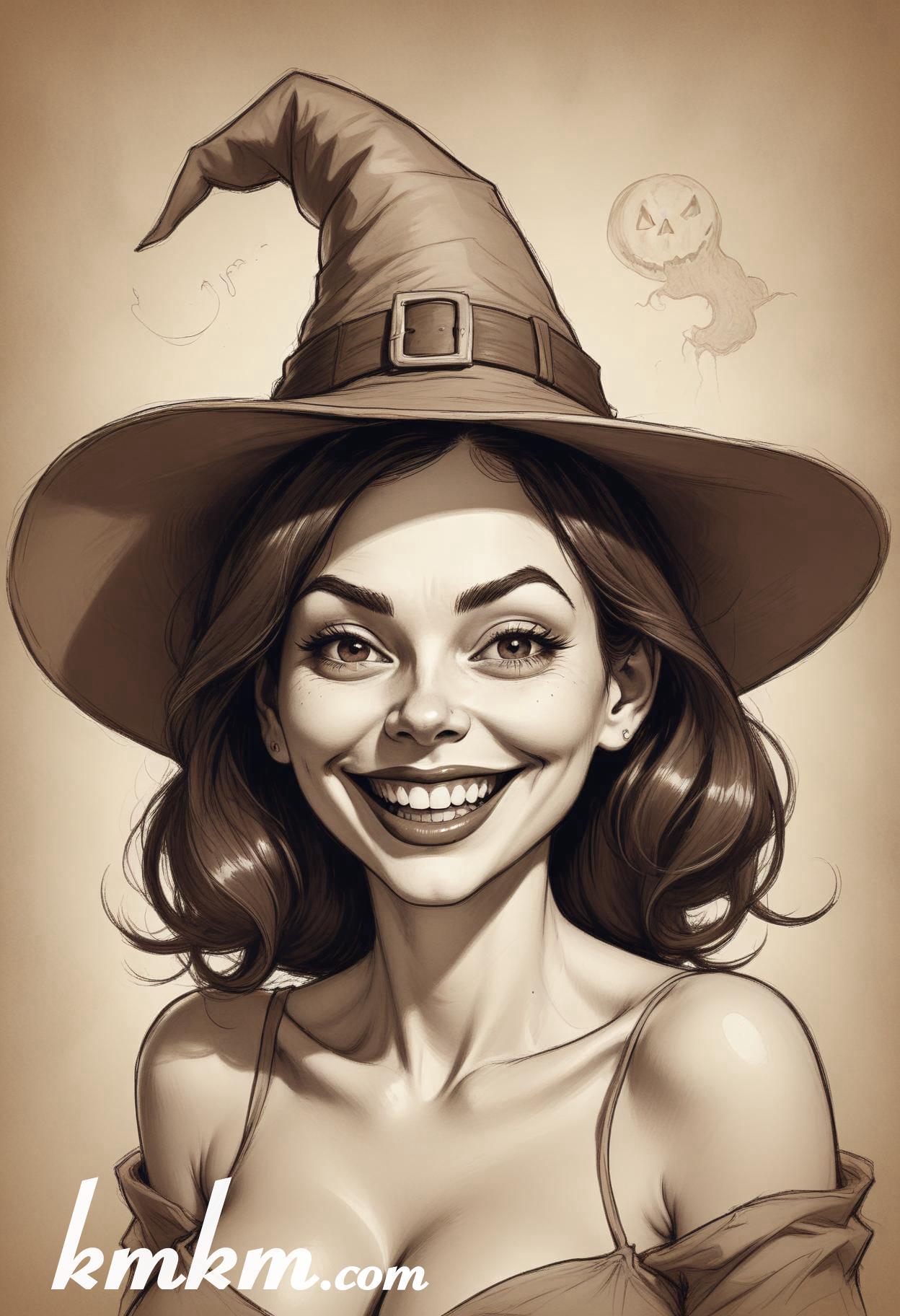 Black and white halloween woman cartoon drawing 19