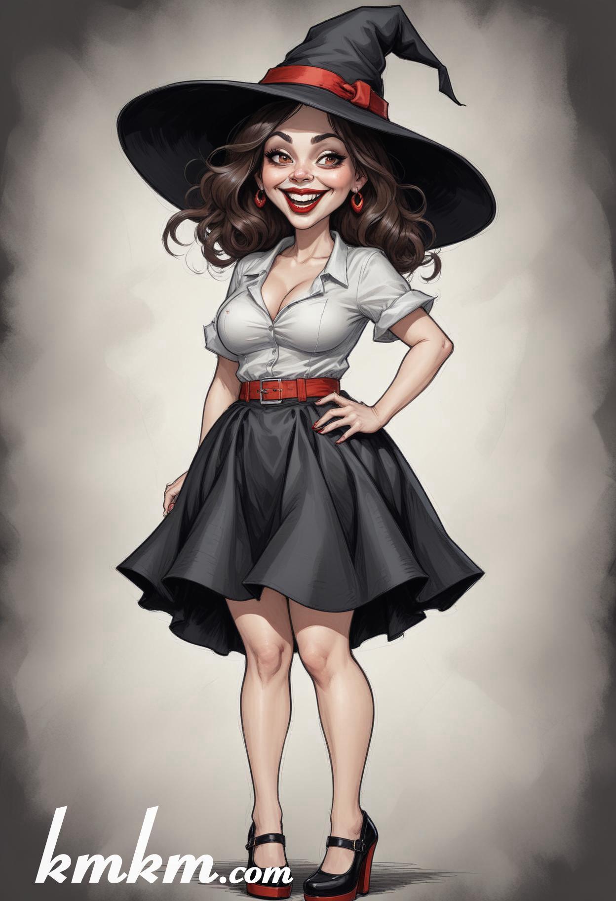 Black and white halloween woman cartoon drawing 20