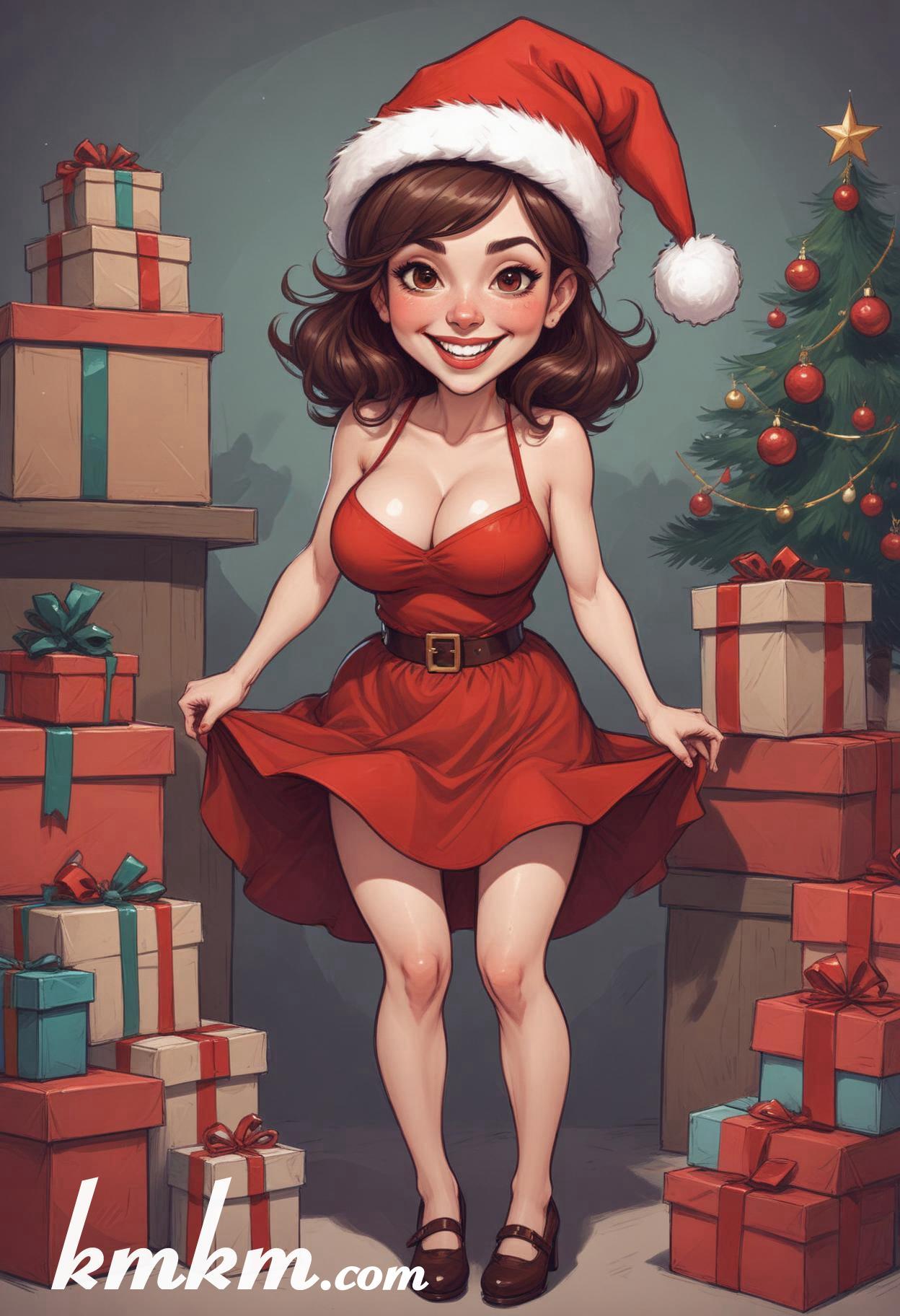 Christmas eve pretty lady cartoon caricature drawing 02