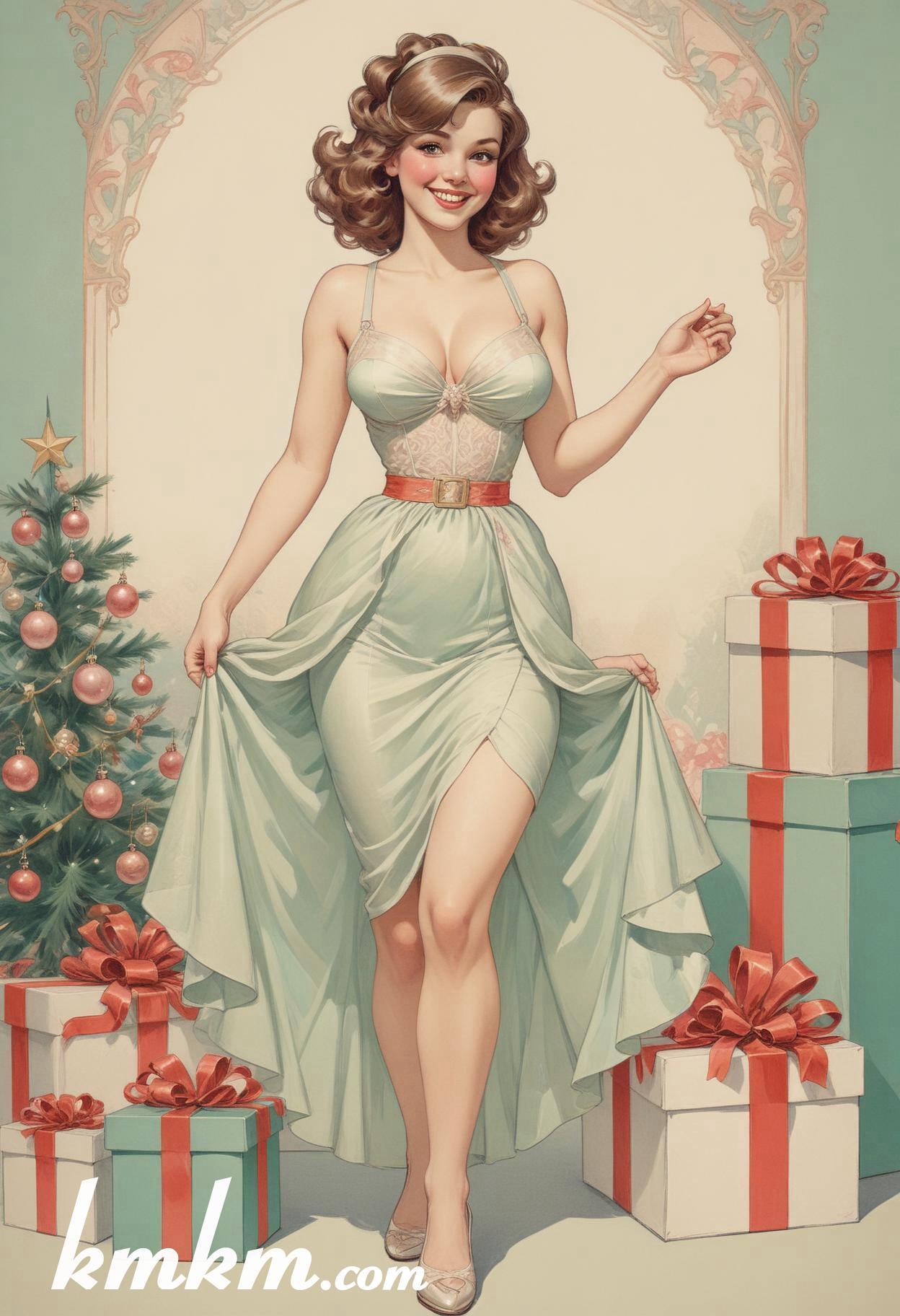 Christmas eve pretty lady cartoon caricature drawing 03