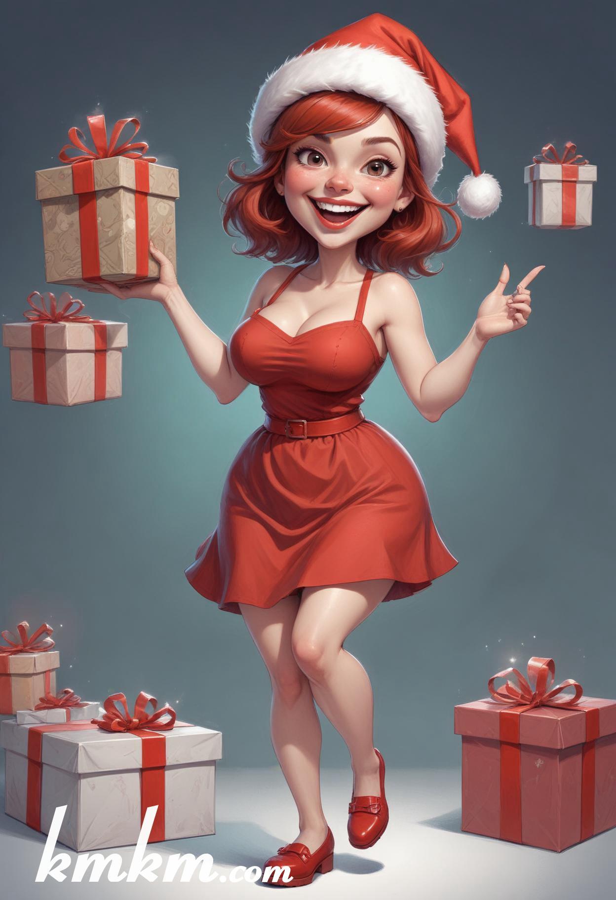 Christmas eve pretty lady cartoon caricature drawing 04