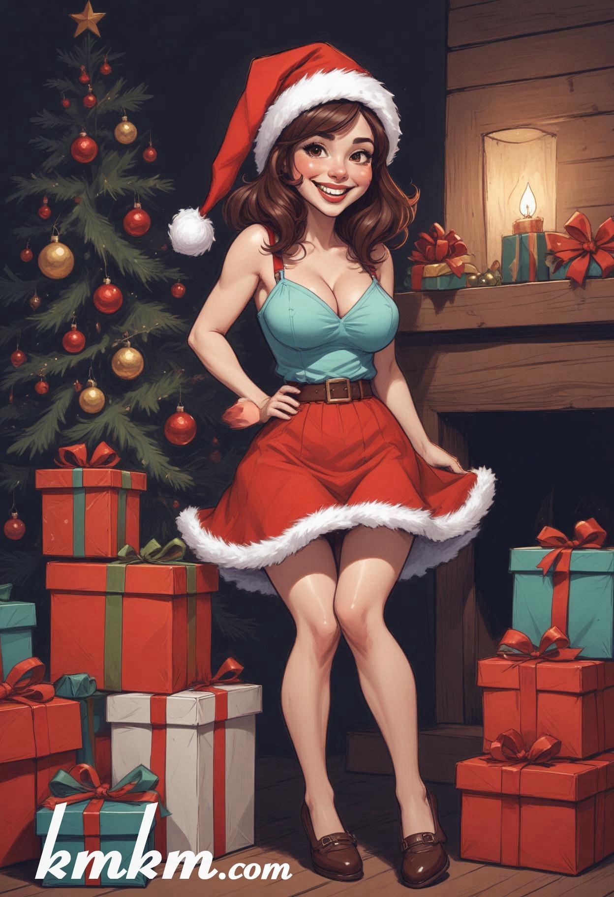 Christmas eve pretty lady cartoon caricature drawing 05