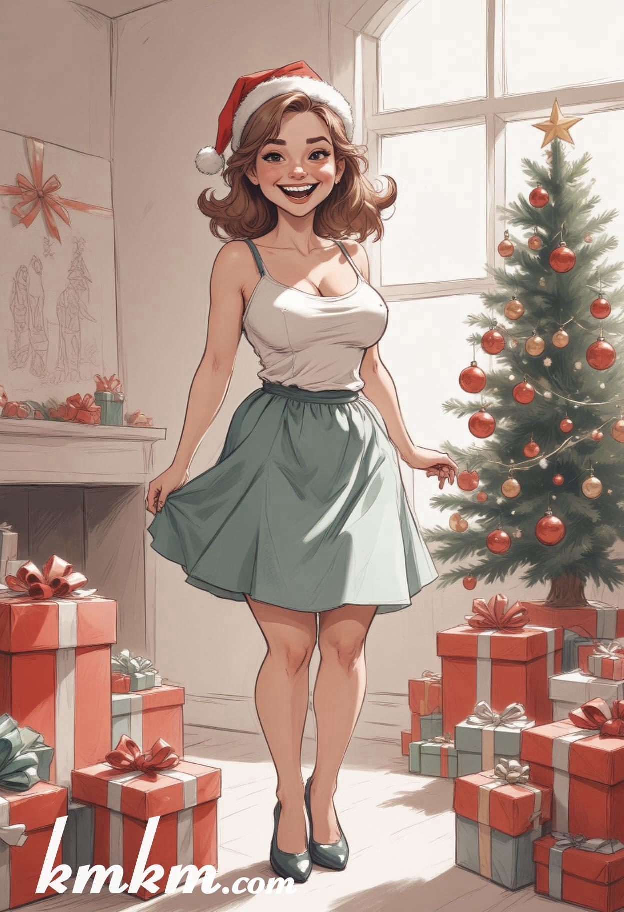 Christmas eve pretty lady cartoon caricature drawing 07