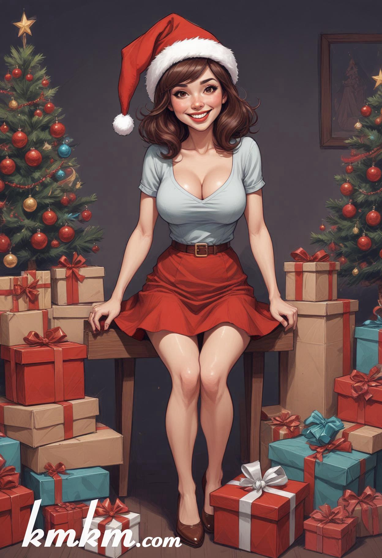 Christmas eve pretty lady cartoon caricature drawing 08