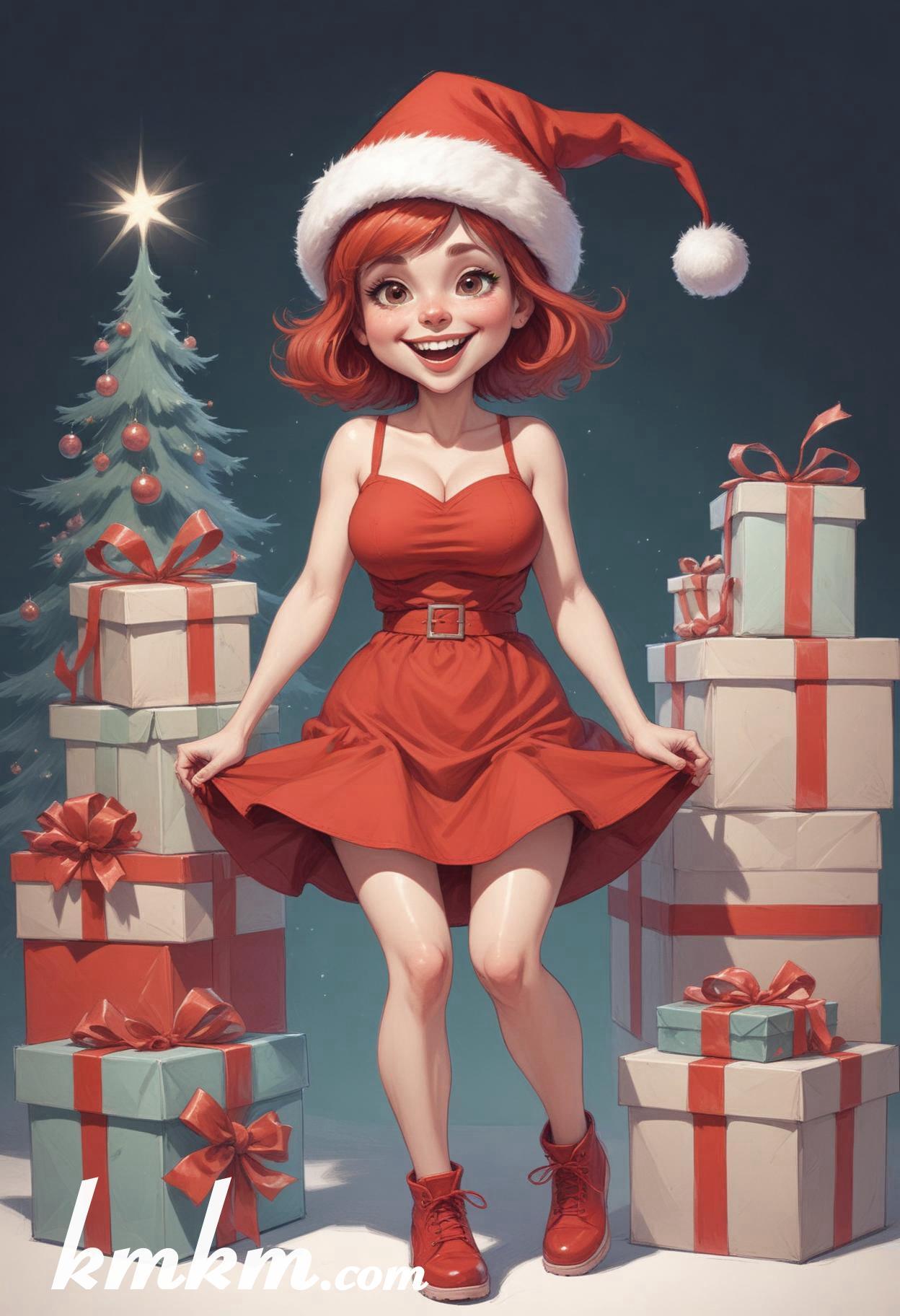 Christmas eve pretty lady cartoon caricature drawing 09