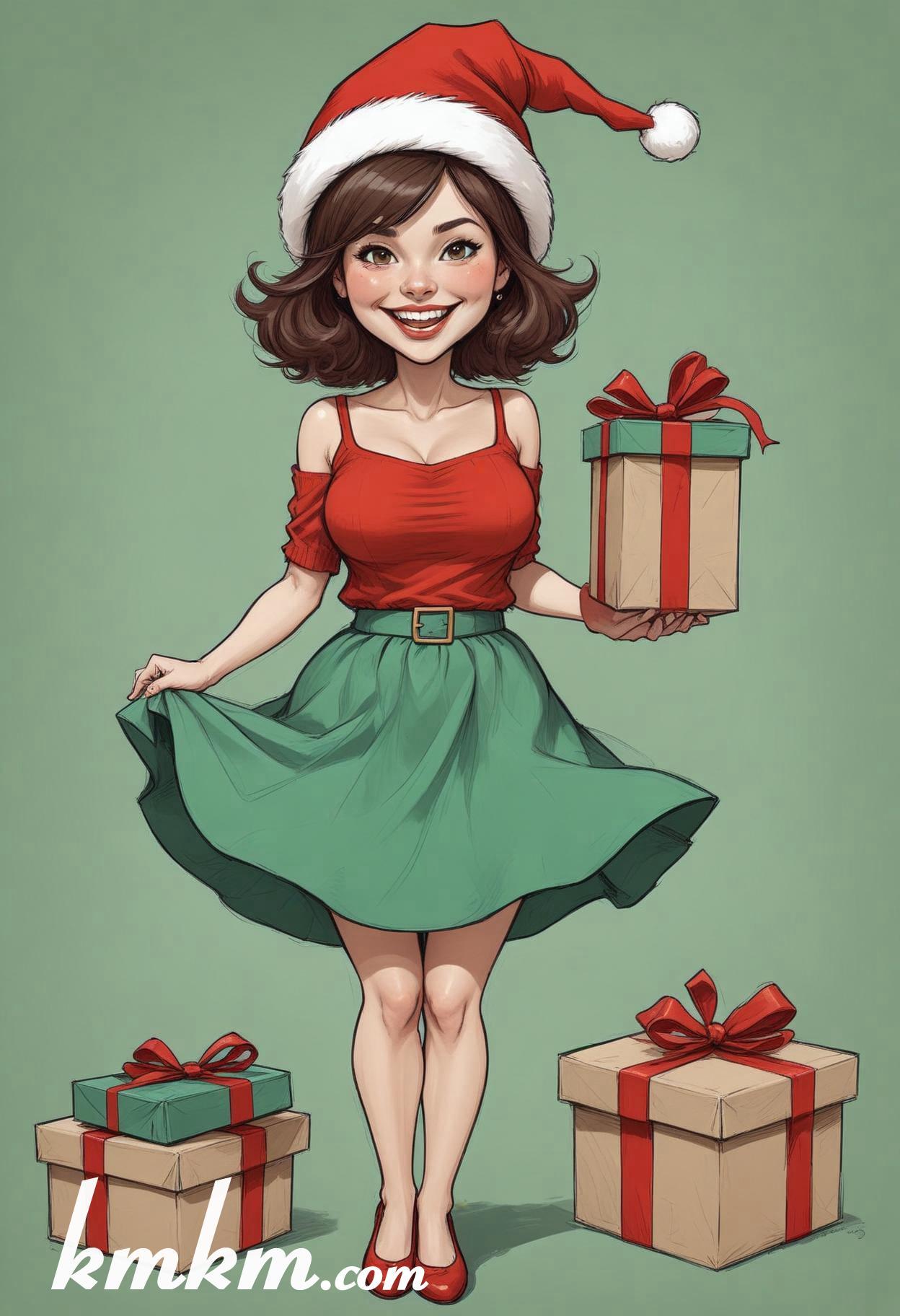 Christmas eve pretty lady cartoon caricature drawing 18
