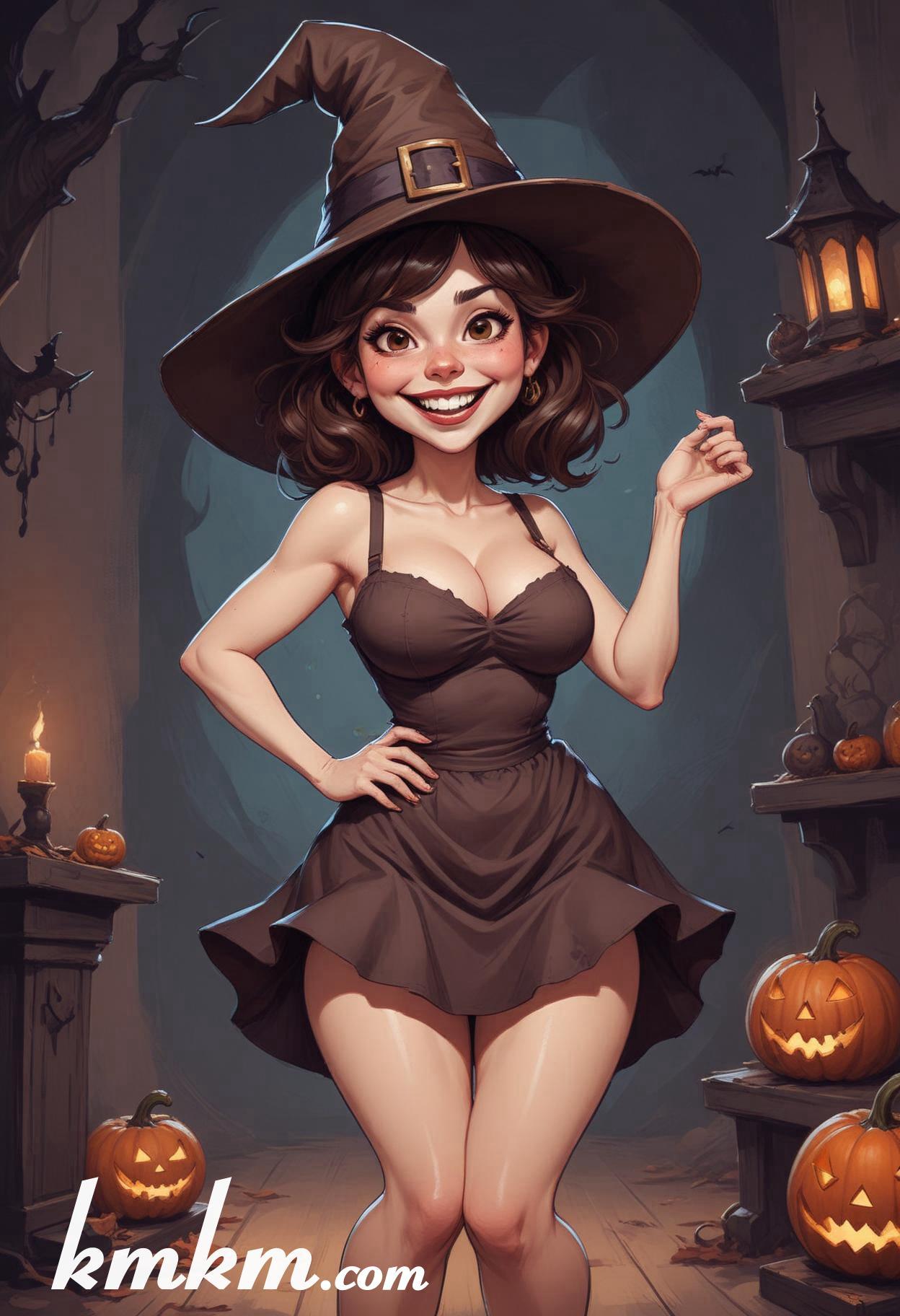 Cute girl halloween cartoon caricature drawing 01