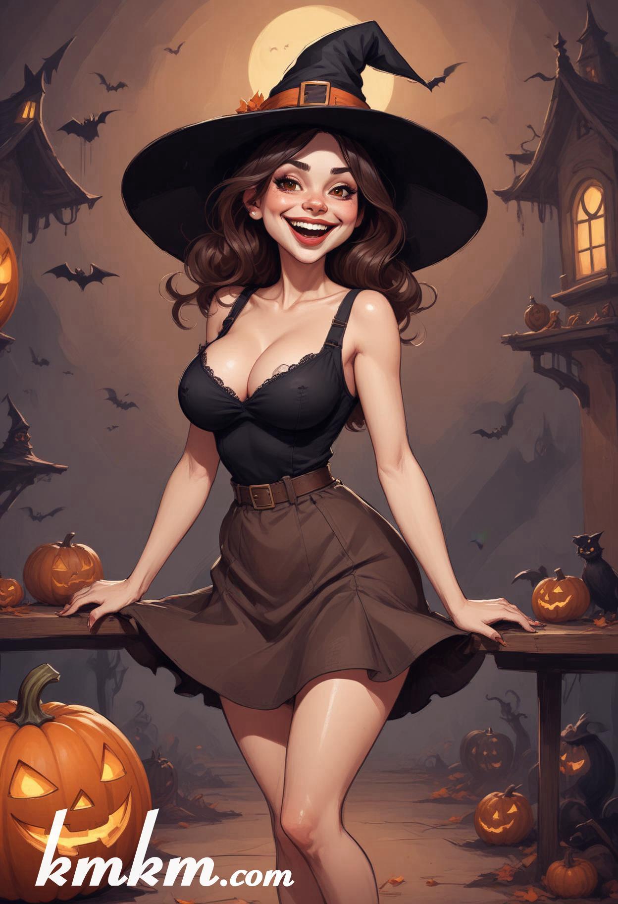 Cute girl halloween cartoon caricature drawing 02