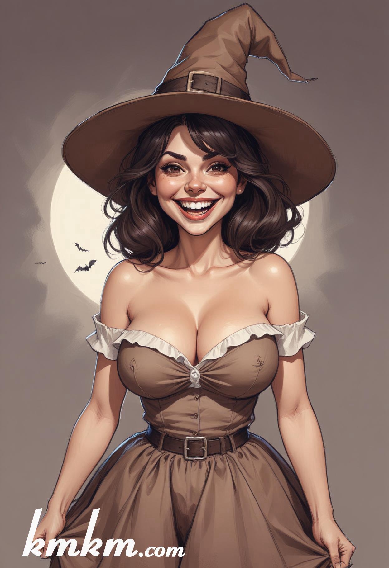 Cute girl halloween cartoon caricature drawing 03