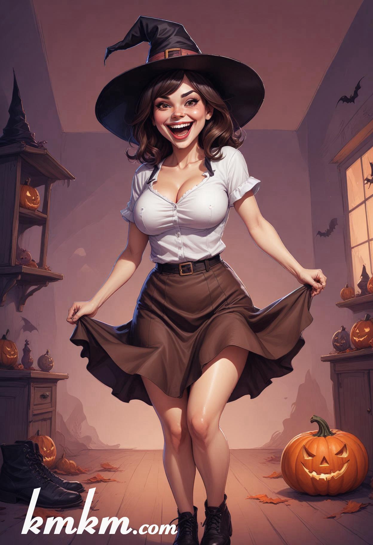 Cute girl halloween cartoon caricature drawing 05